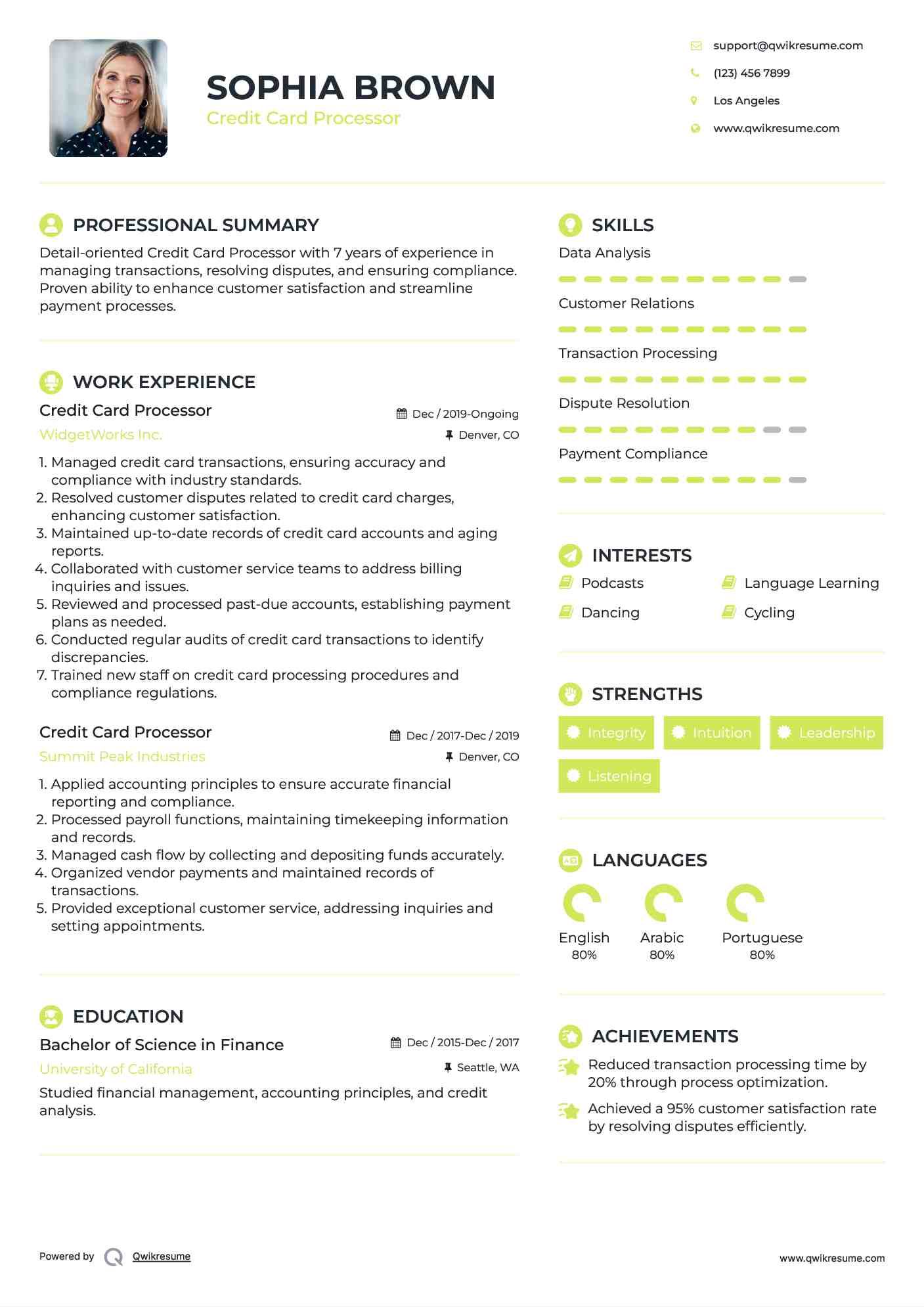 Credit Card Processor Resume Sample