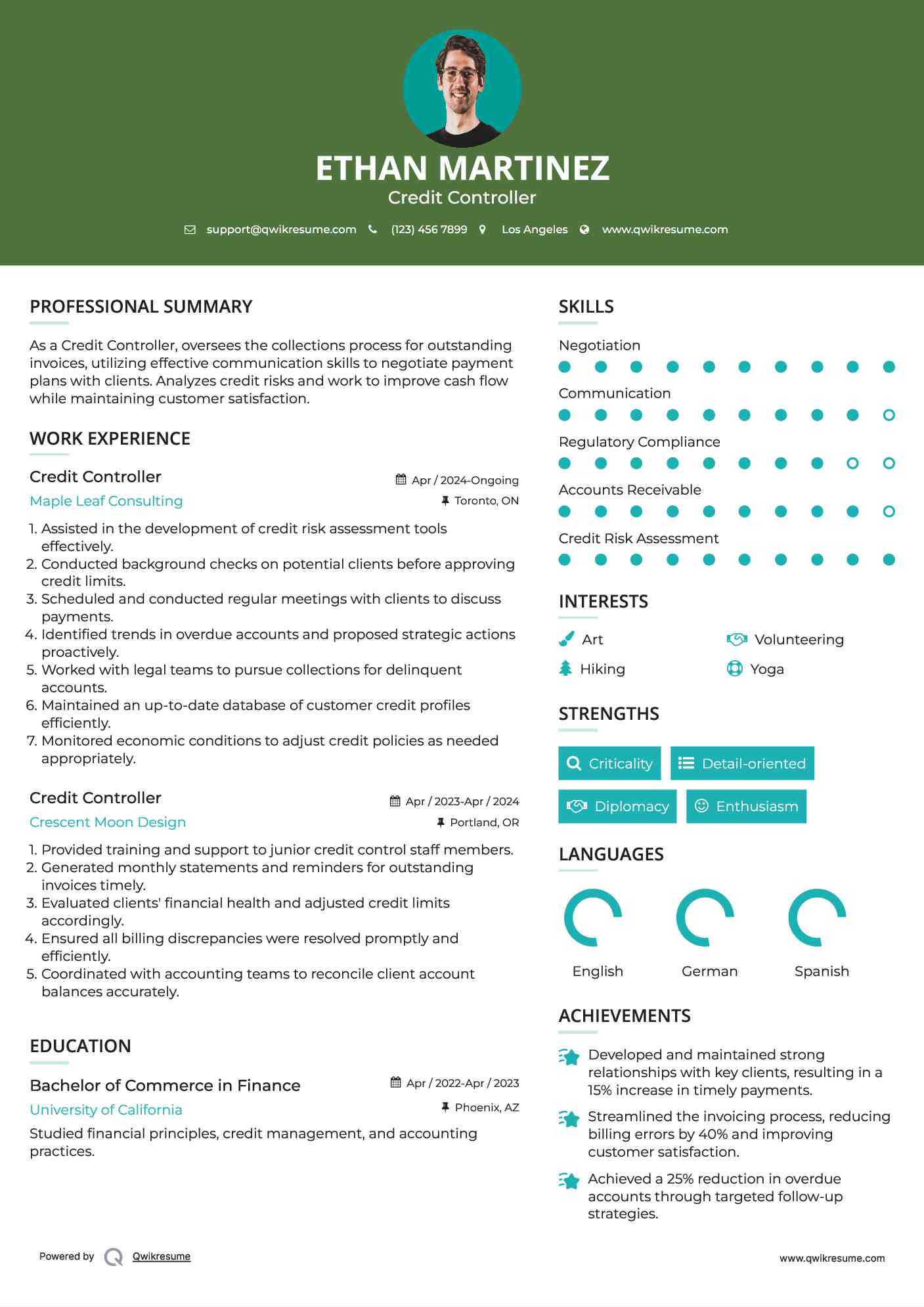 Credit Controller Resume Model