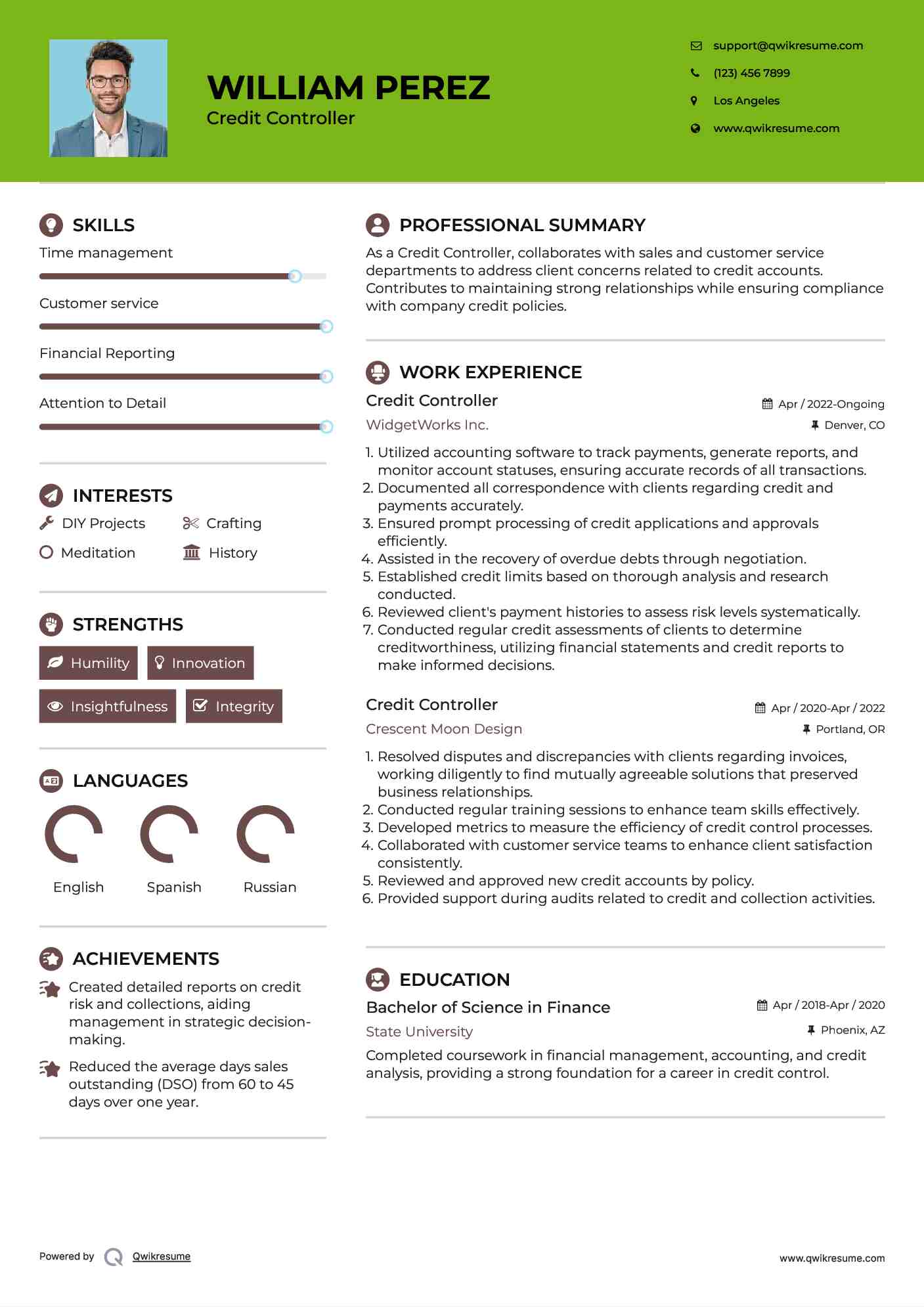 Credit Controller Resume Template