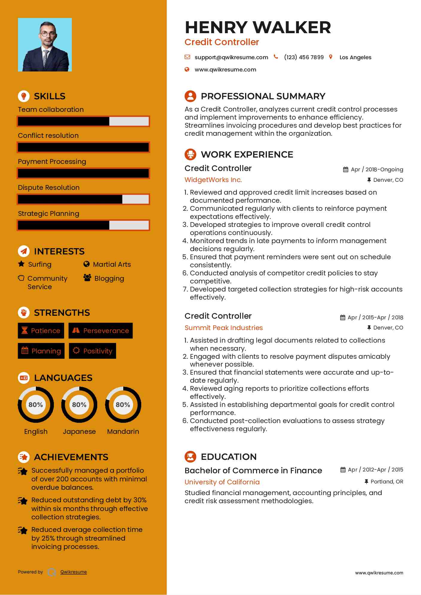 Credit Controller Resume Template