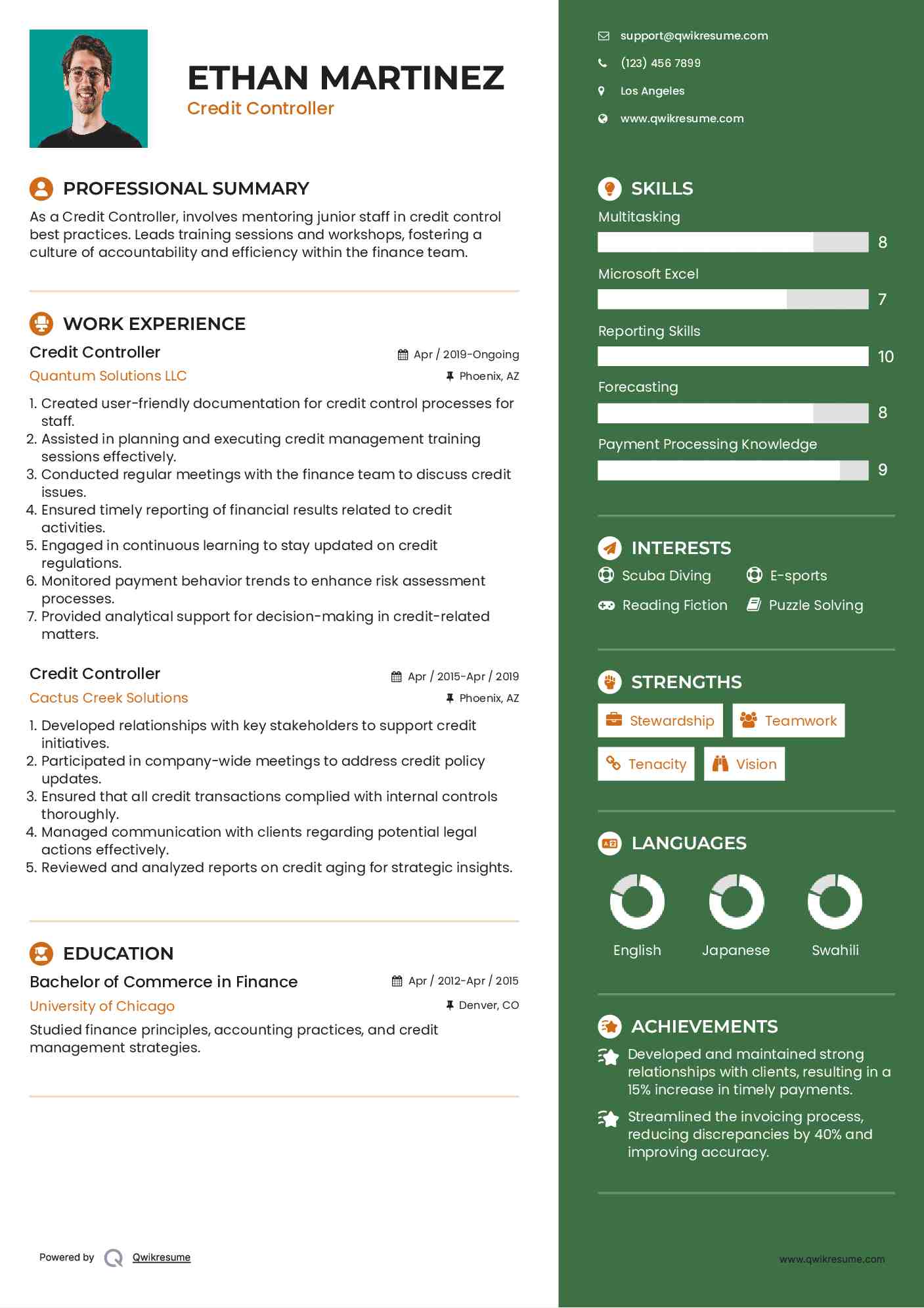 Credit Controller Resume Sample