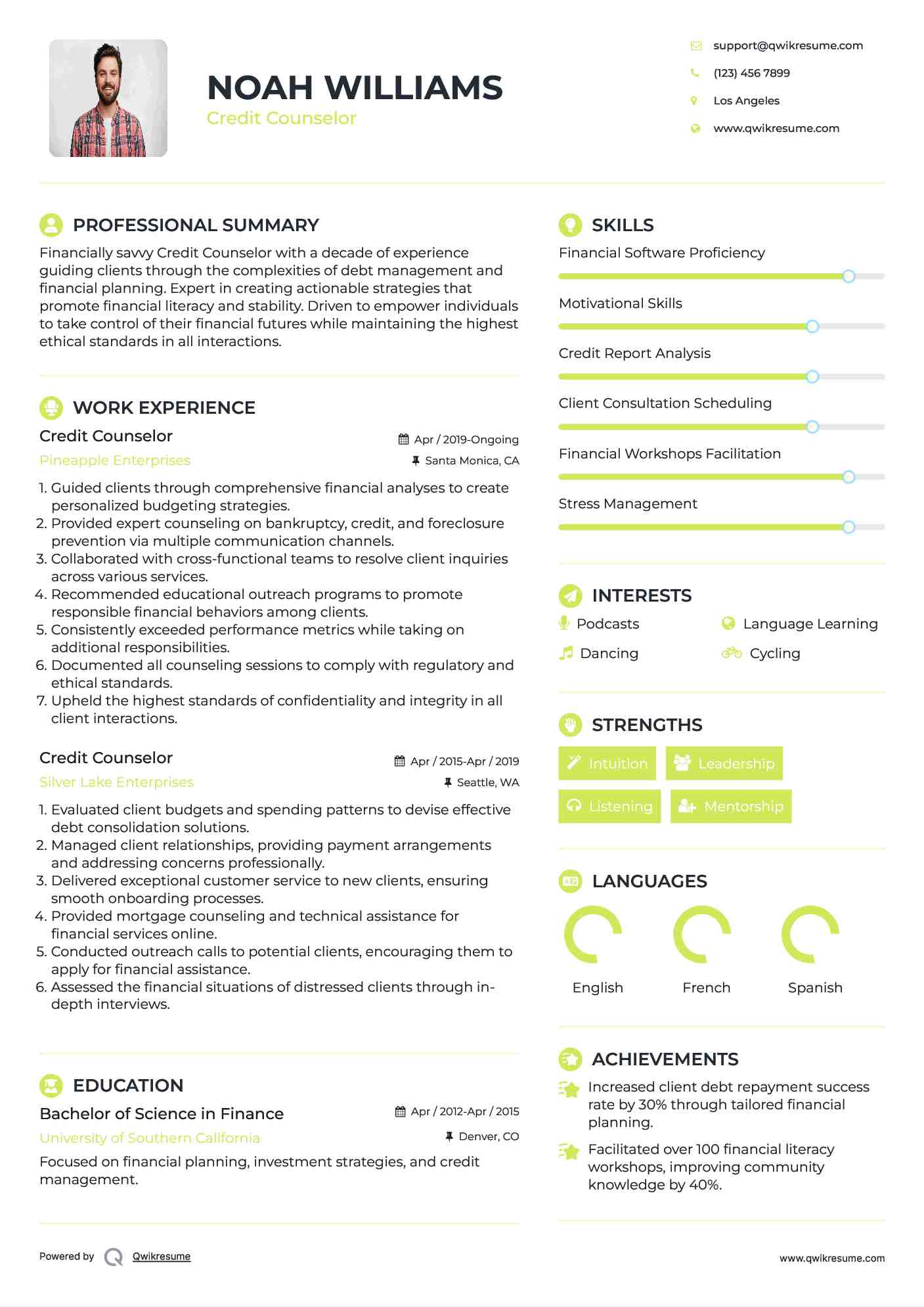 Credit Counselor Resume Example