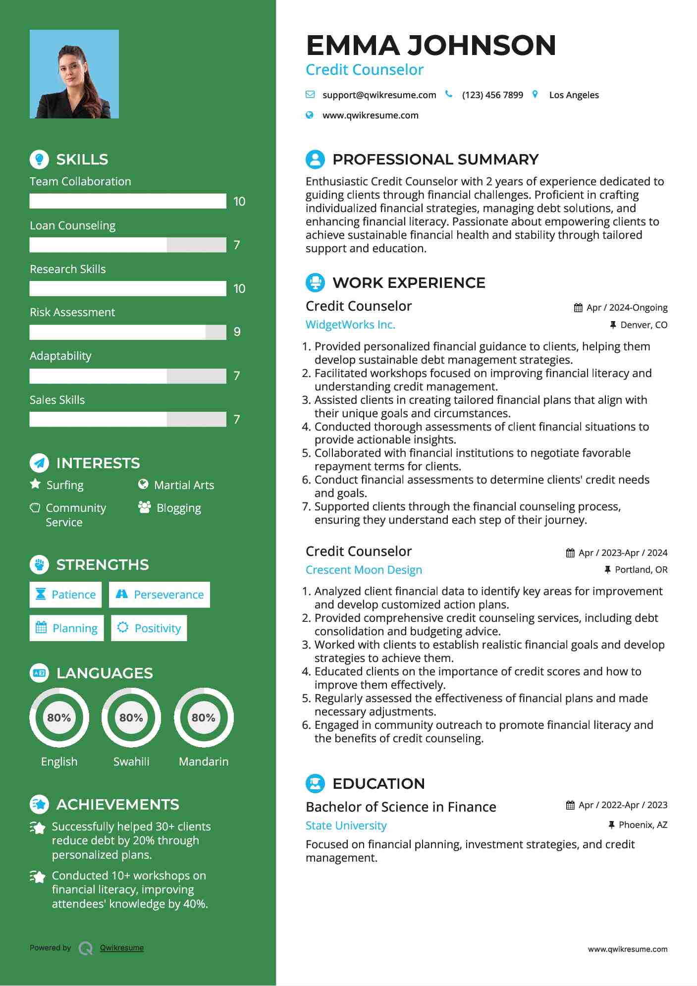 Credit Counselor Resume Model