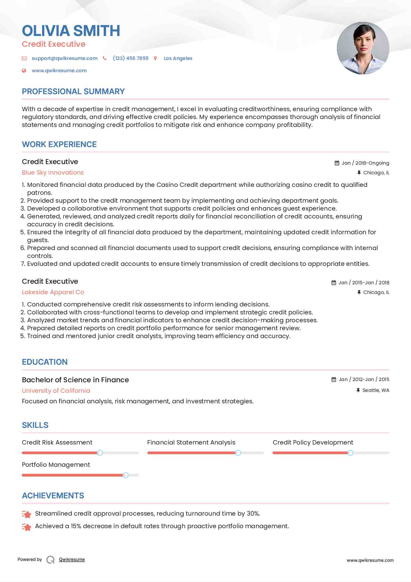 Credit Executive Resume Model
