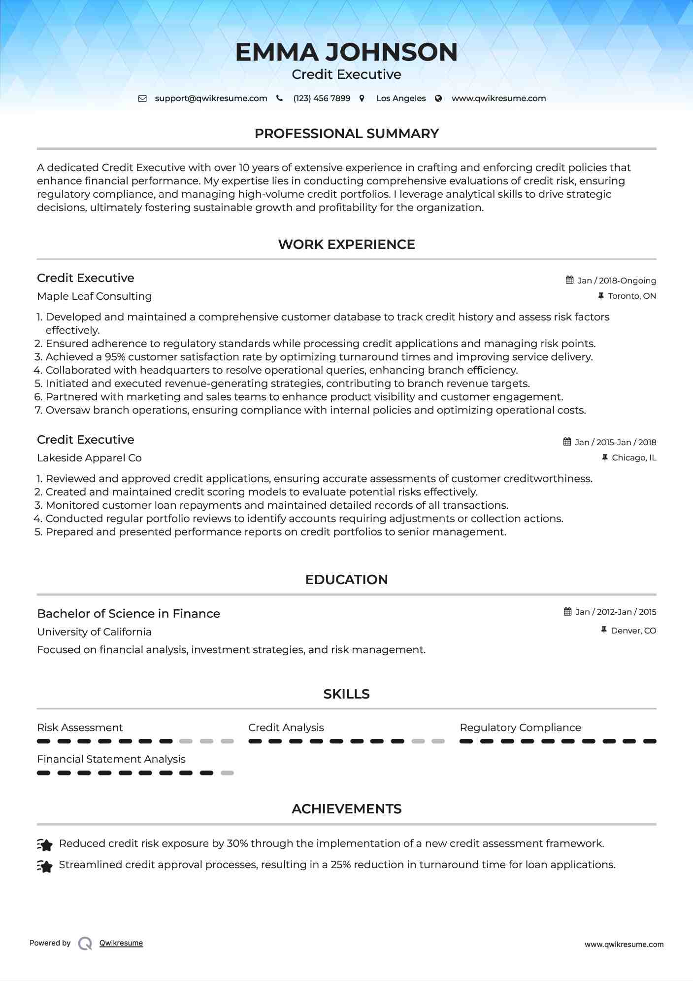 Credit Executive Resume Format