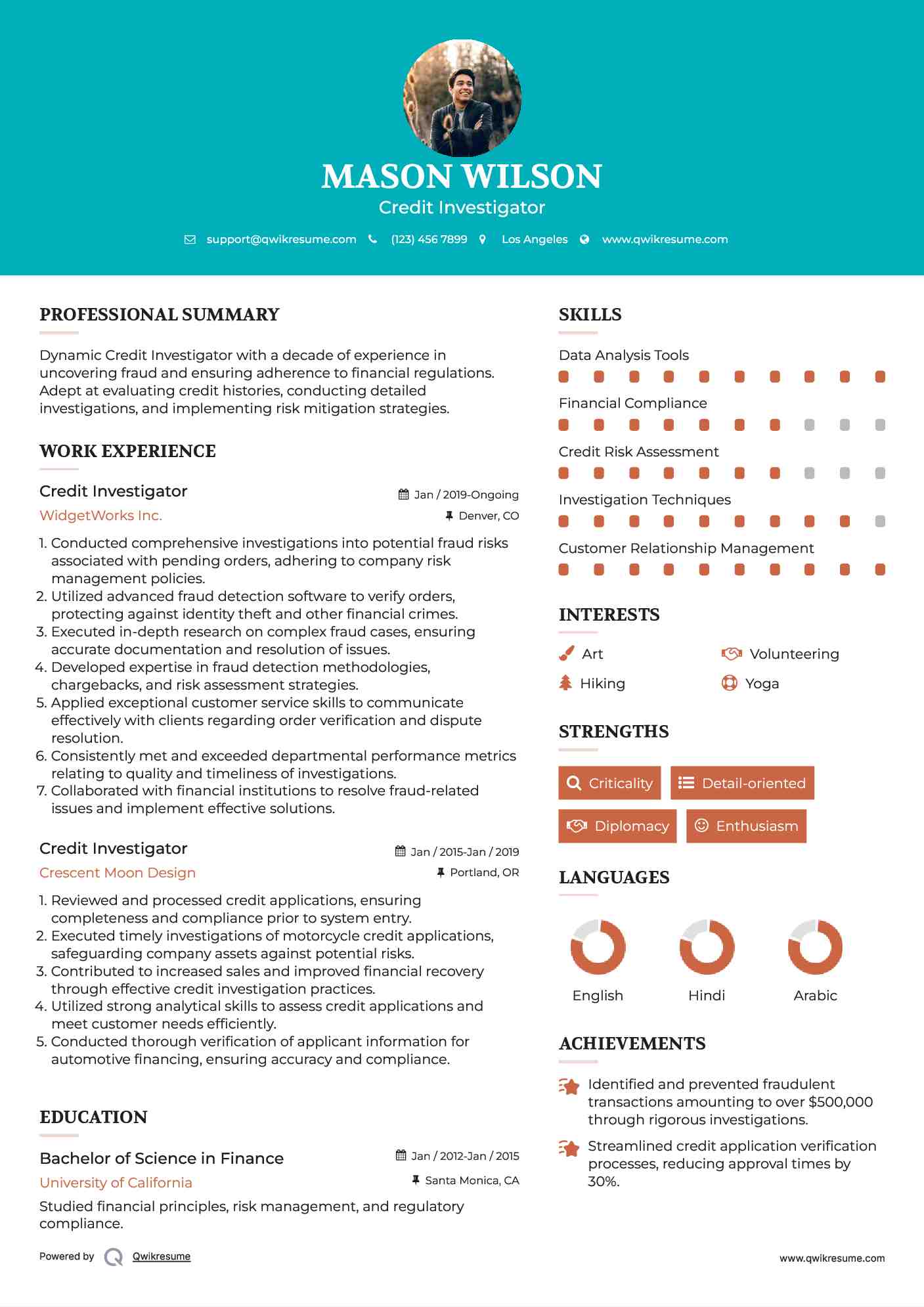 Credit Investigator Resume Template