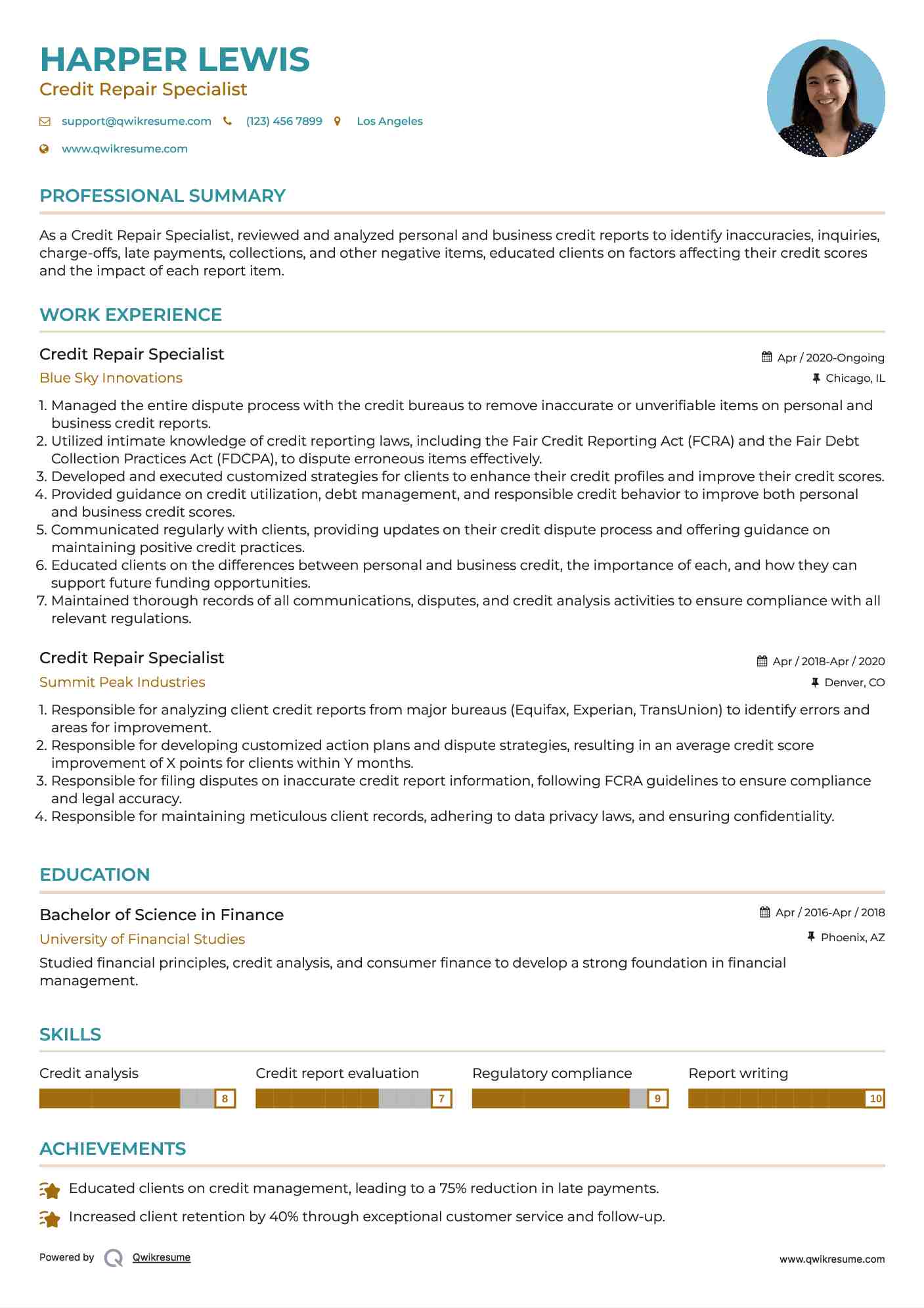Credit Repair Specialist Resume Template
