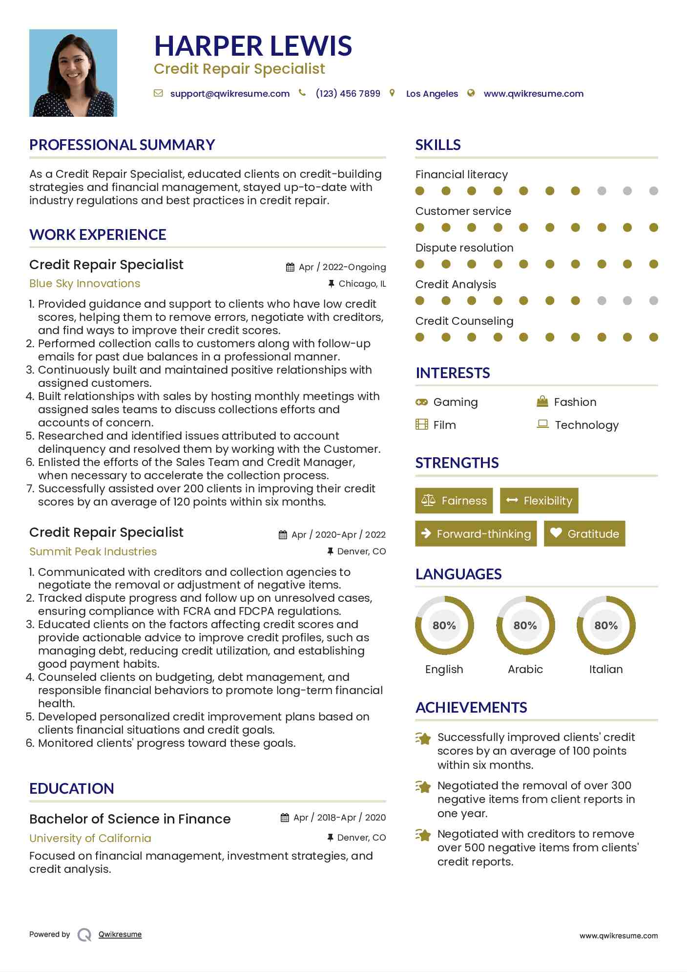 Credit Repair Specialist Resume Sample