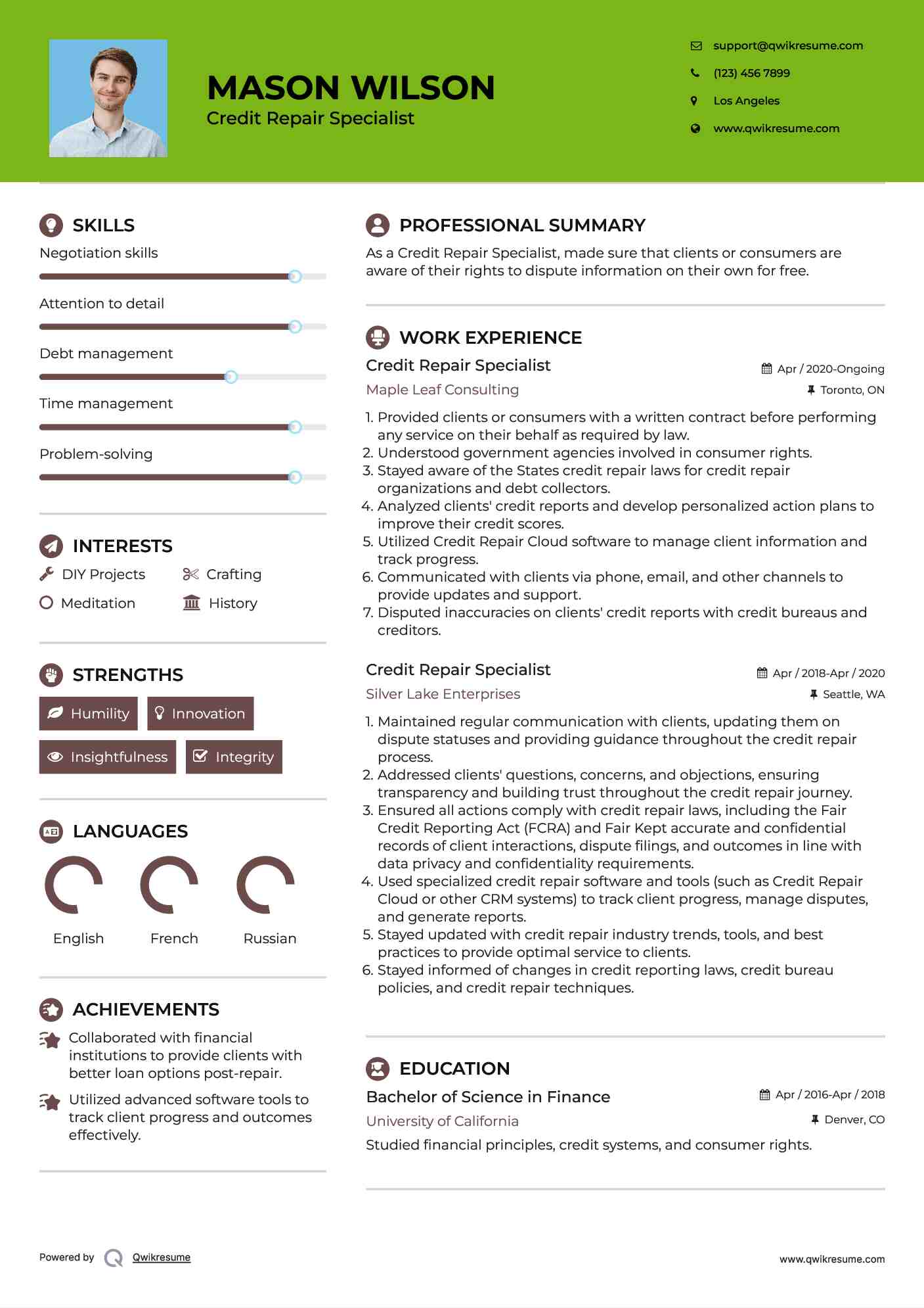 Credit Repair Specialist Resume Template