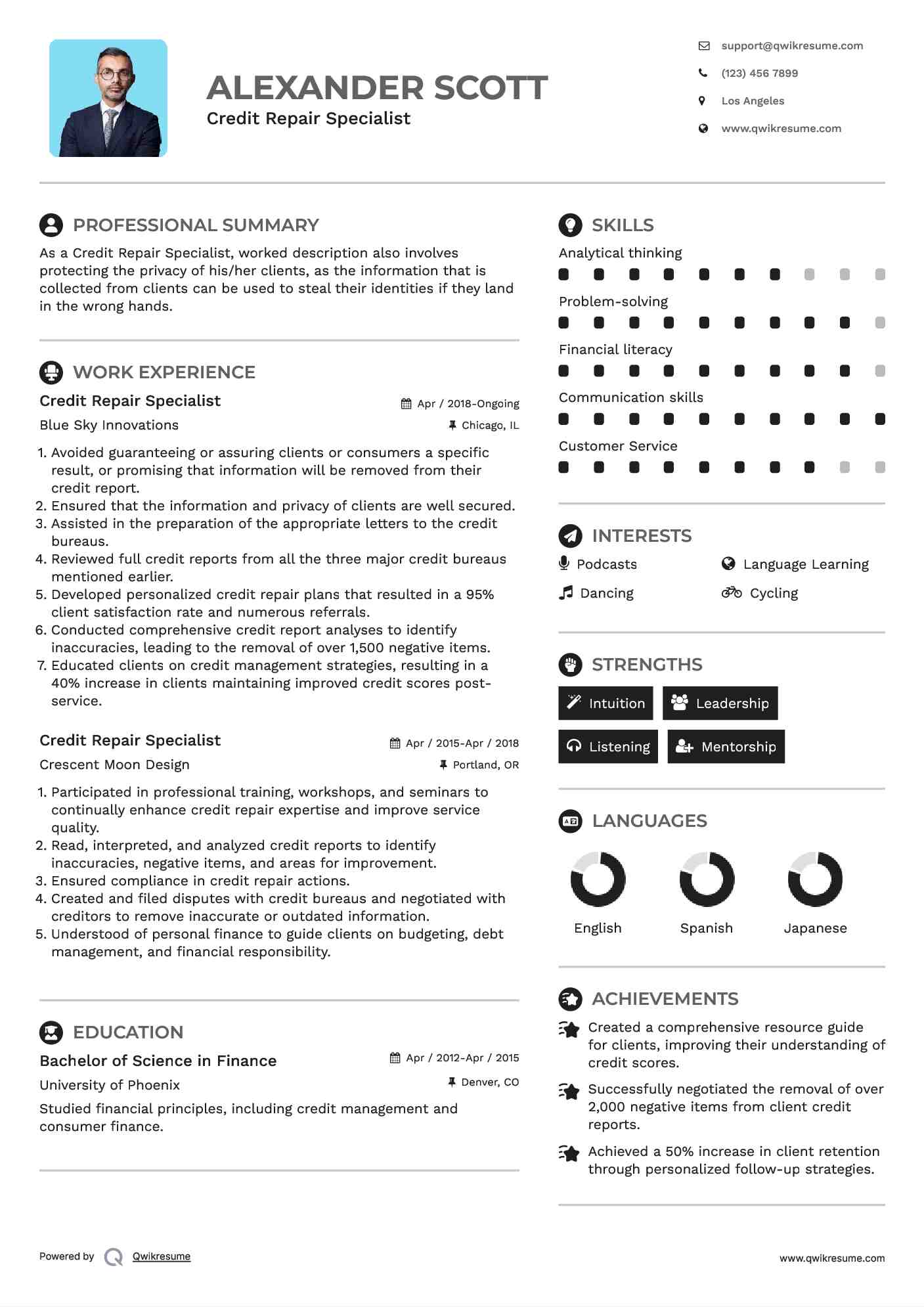 Credit Repair Specialist Resume Sample