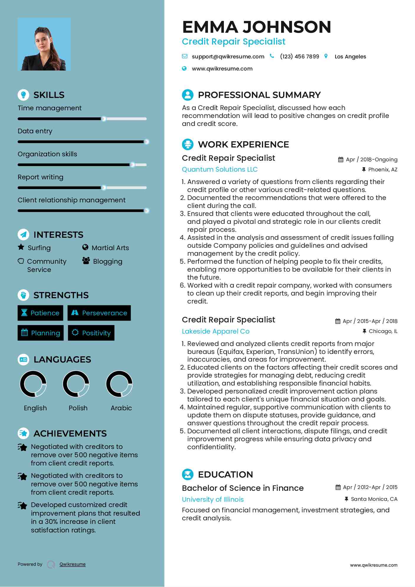 Credit Repair Specialist Resume Example