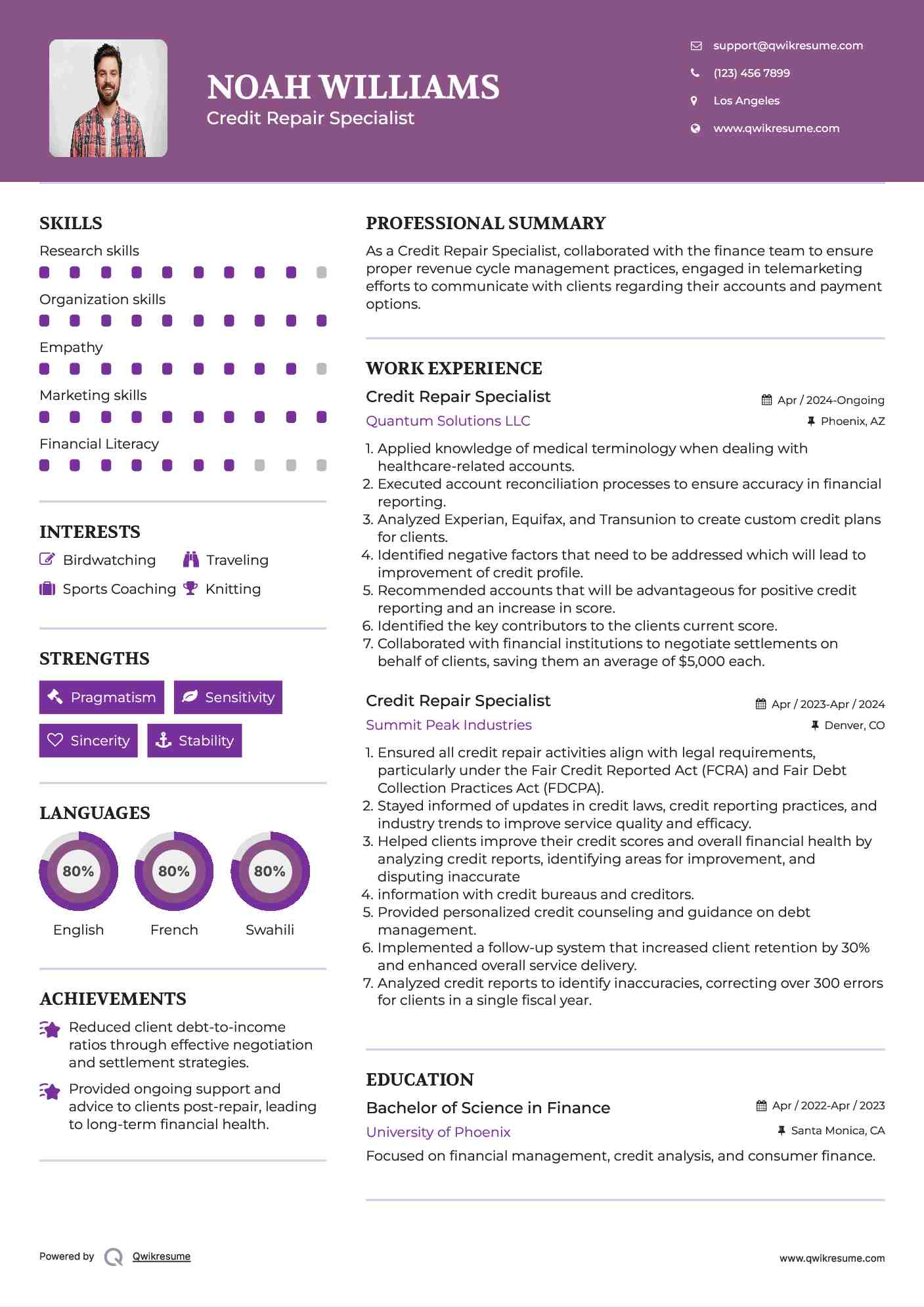 Credit Repair Specialist Resume Format
