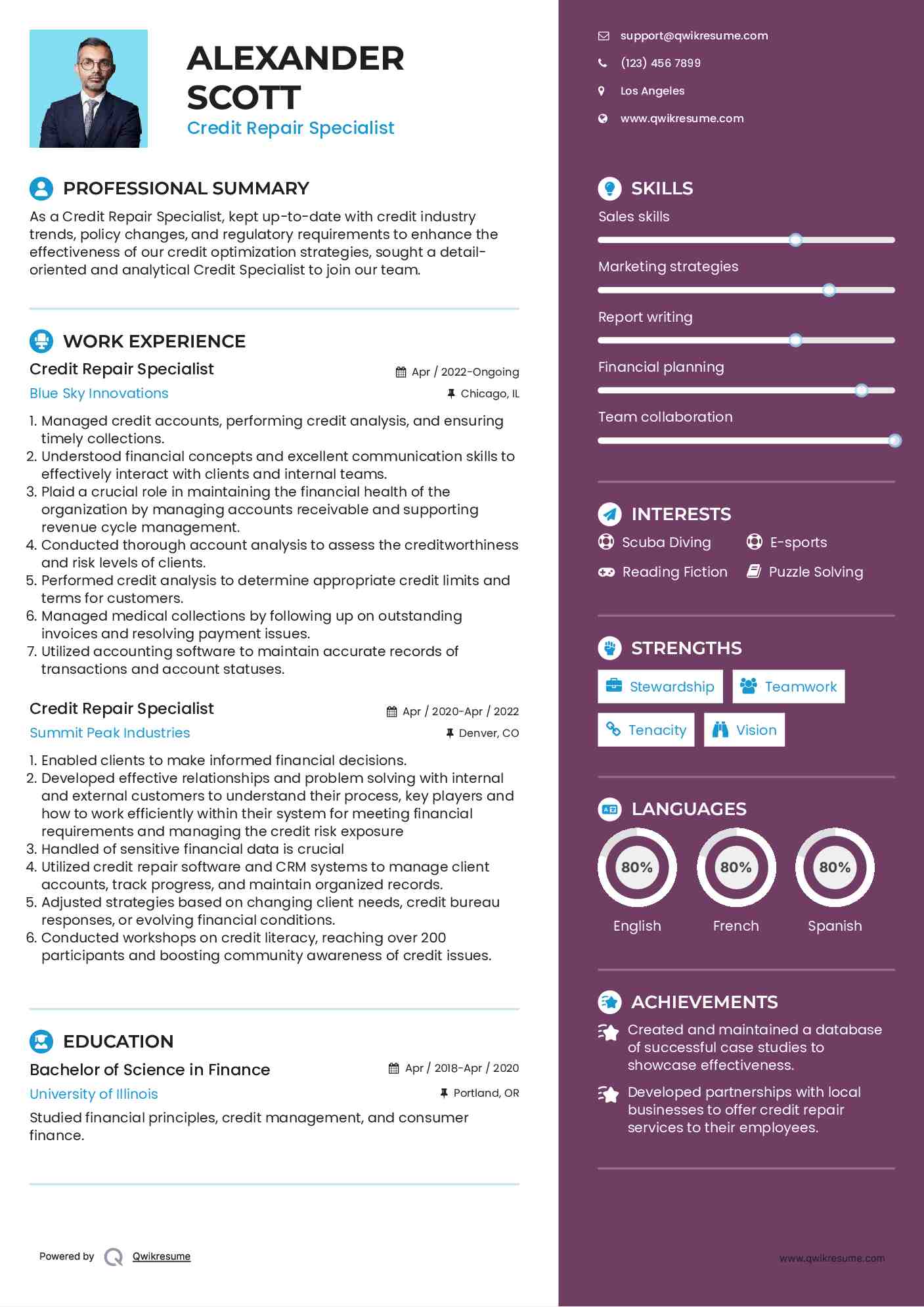 Credit Repair Specialist Resume Sample