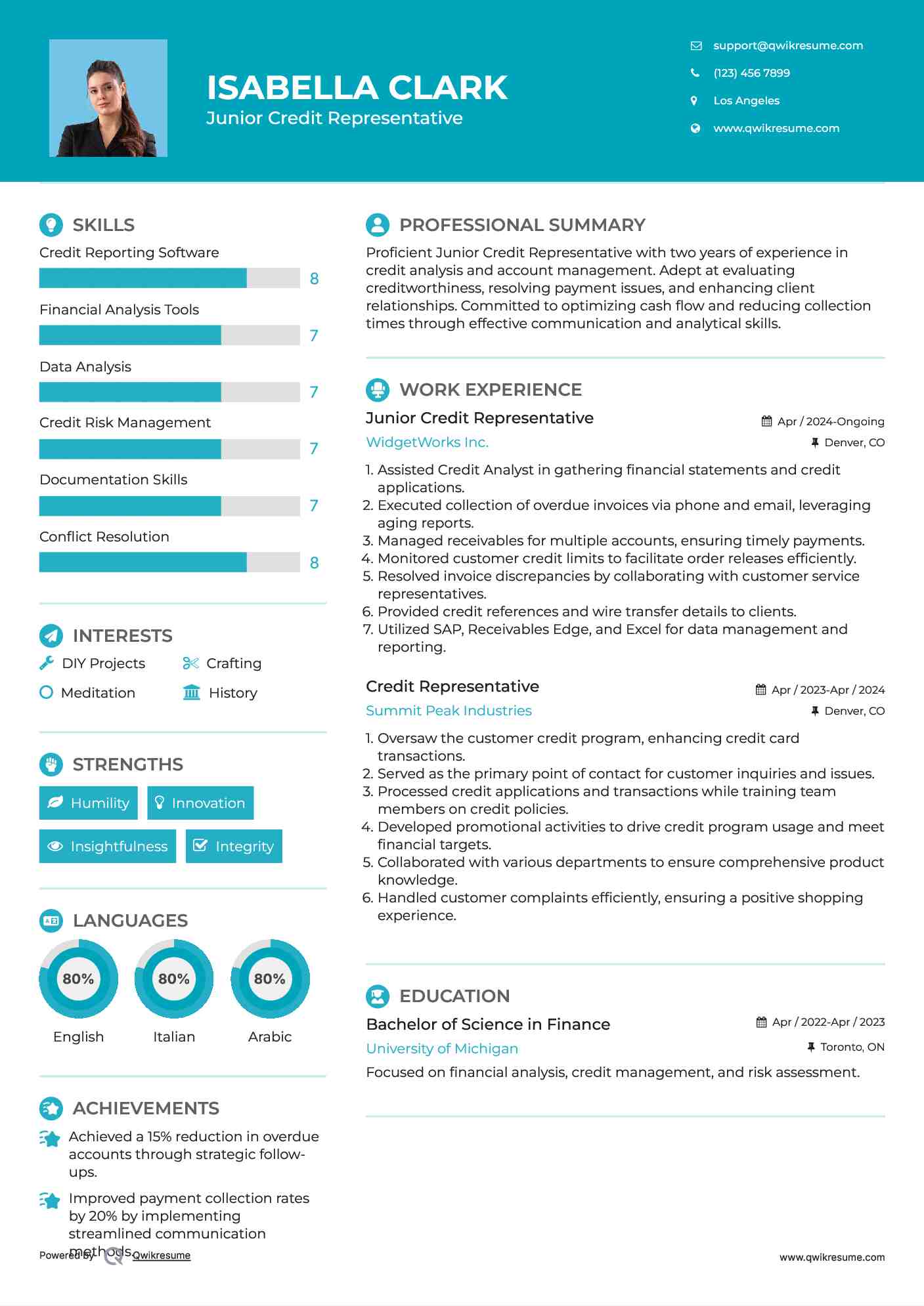 Junior Credit Representative  Resume Sample