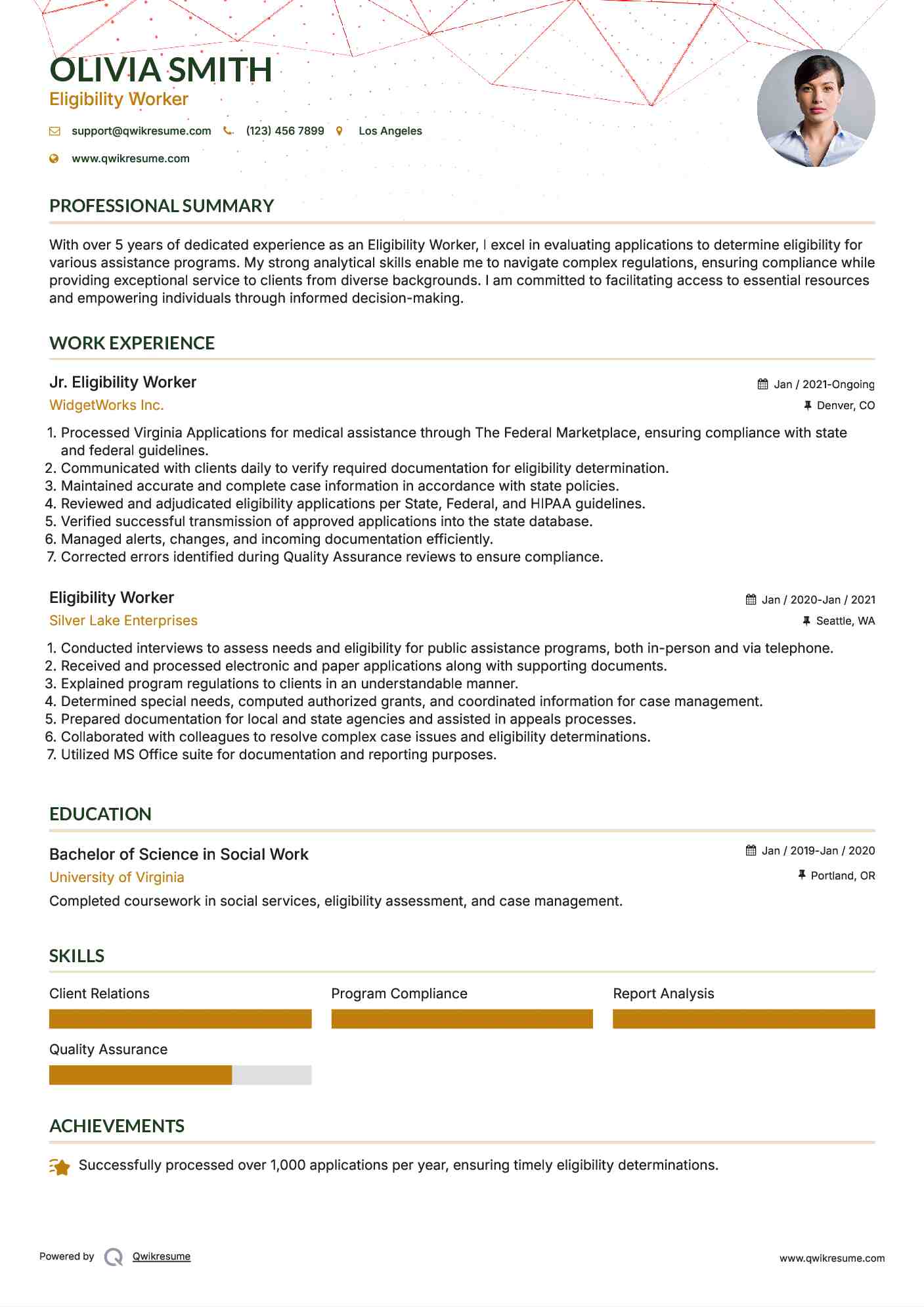 Jr. Eligibility Worker Resume Model
