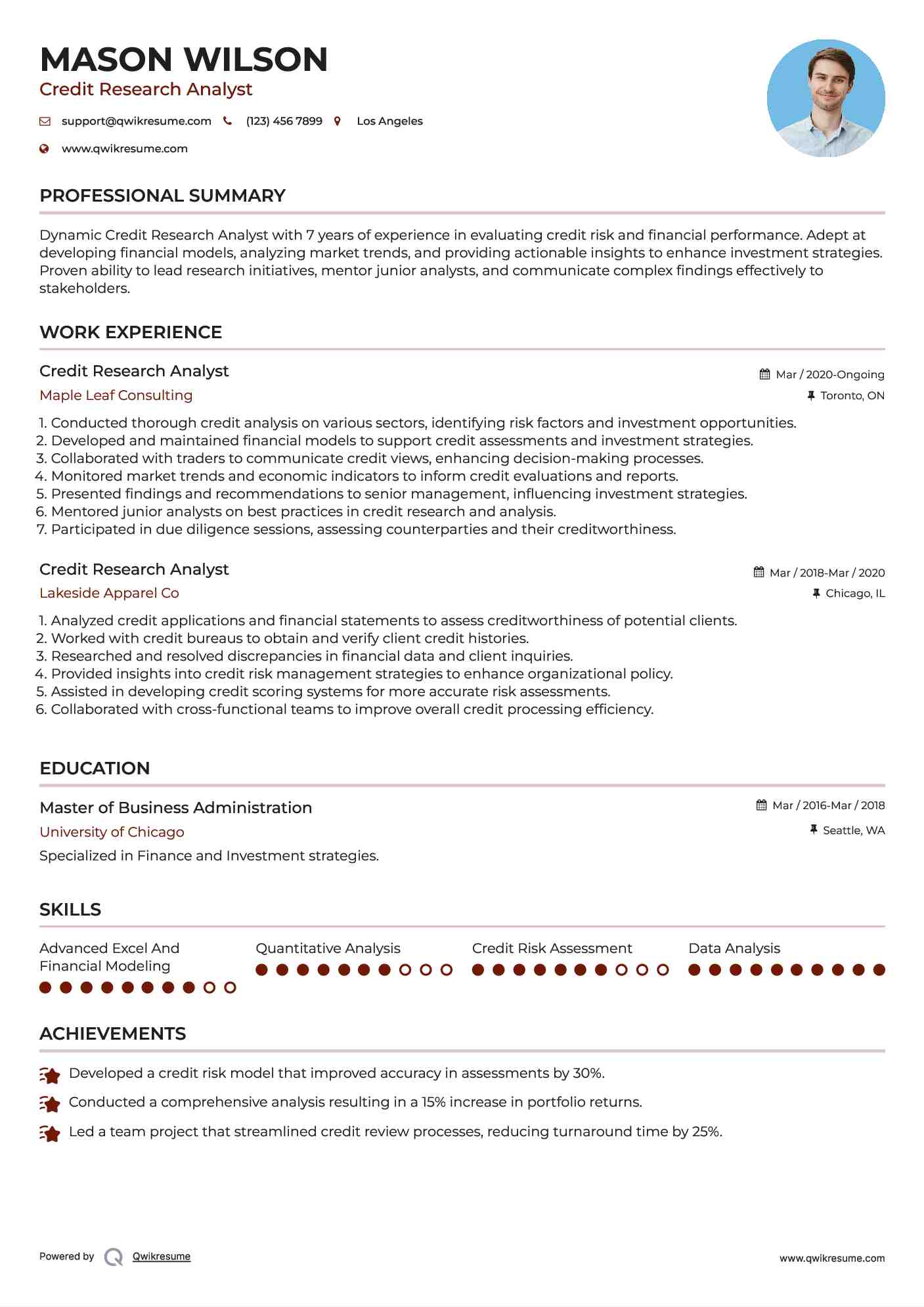 Credit Research Analyst Resume Template