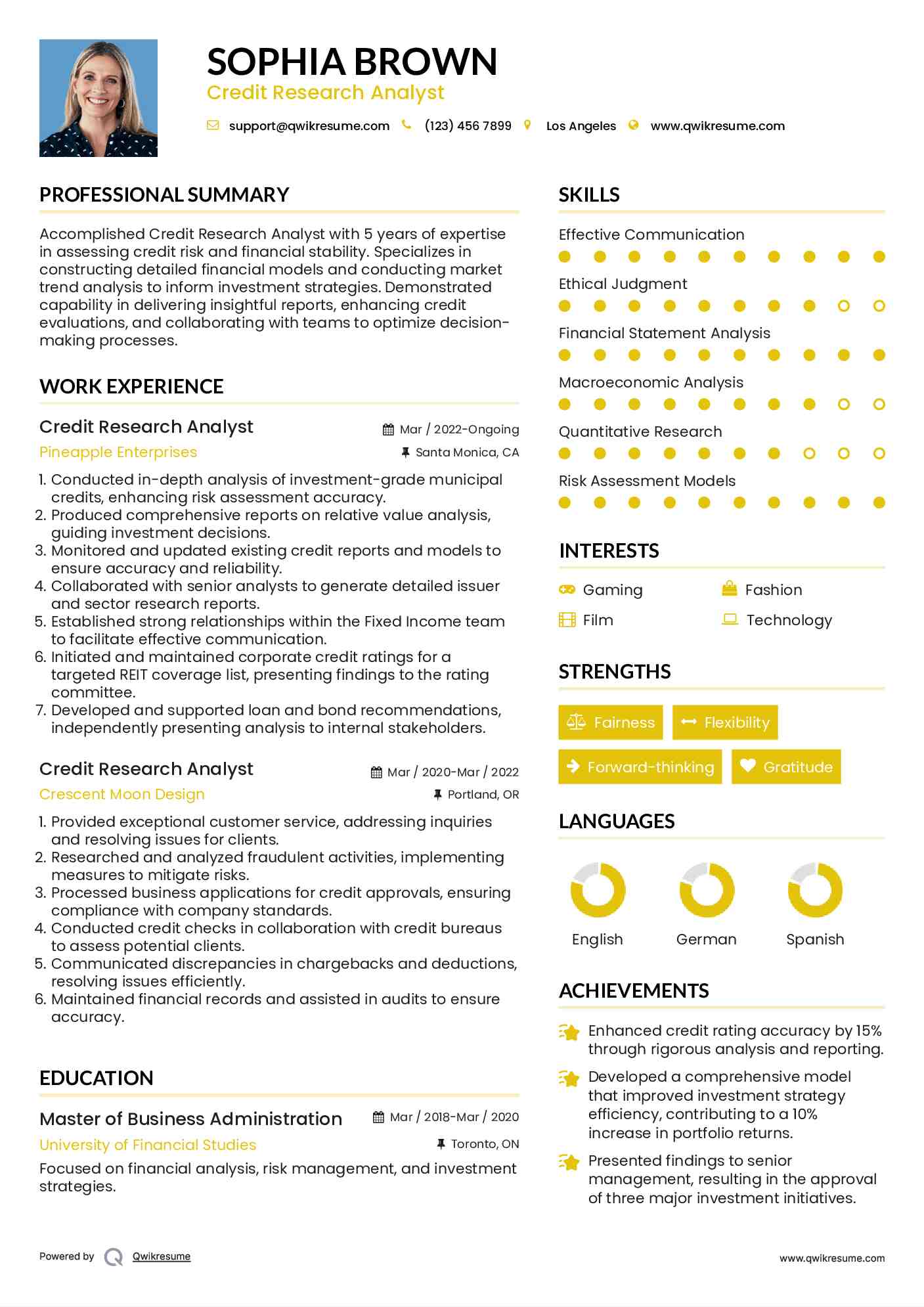 Credit Research Analyst Resume Sample