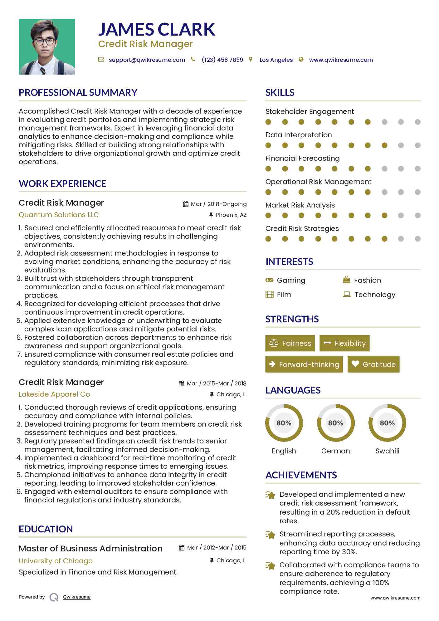 Credit Risk Manager Resume Sample