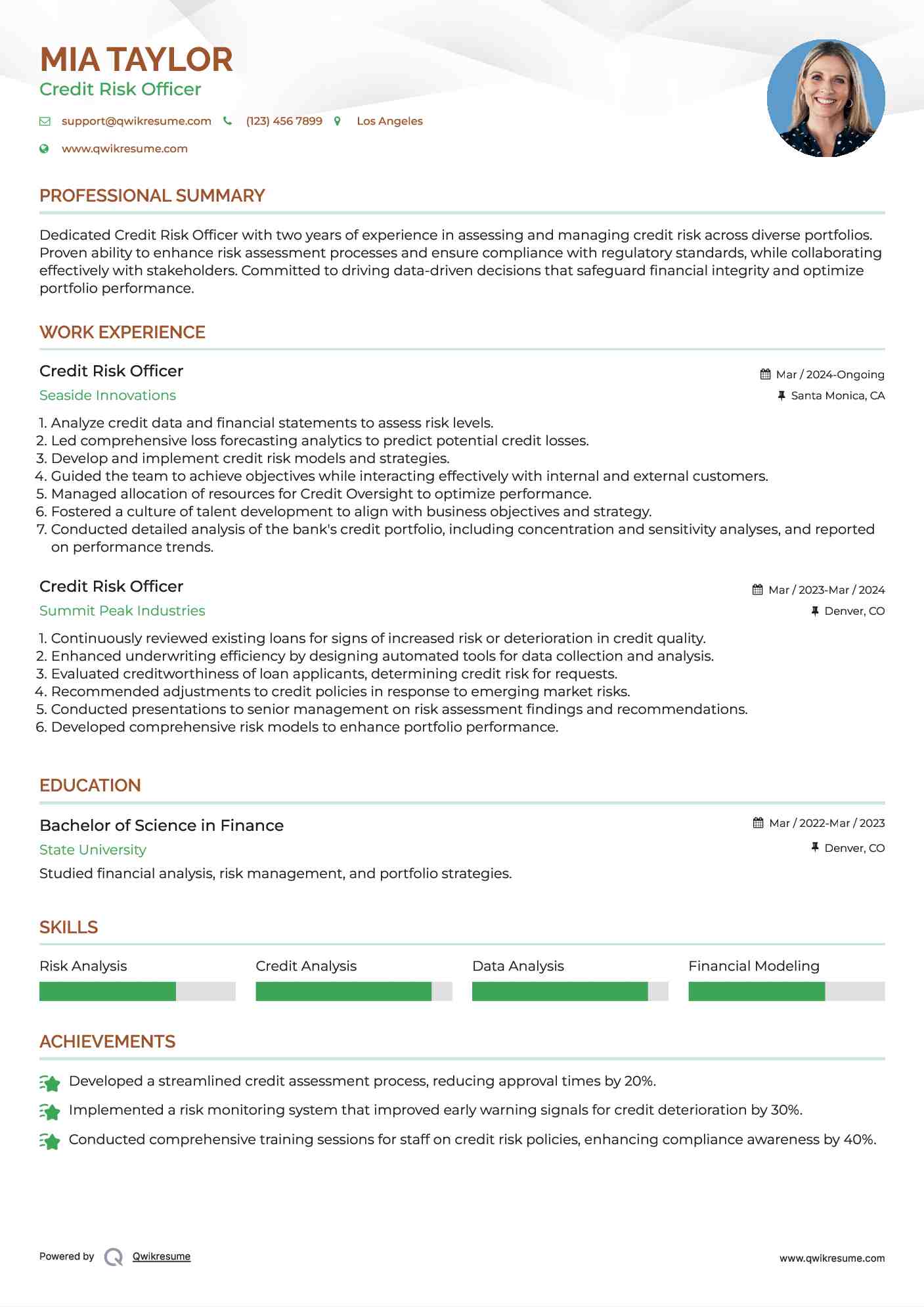 Credit Risk Officer Resume Format