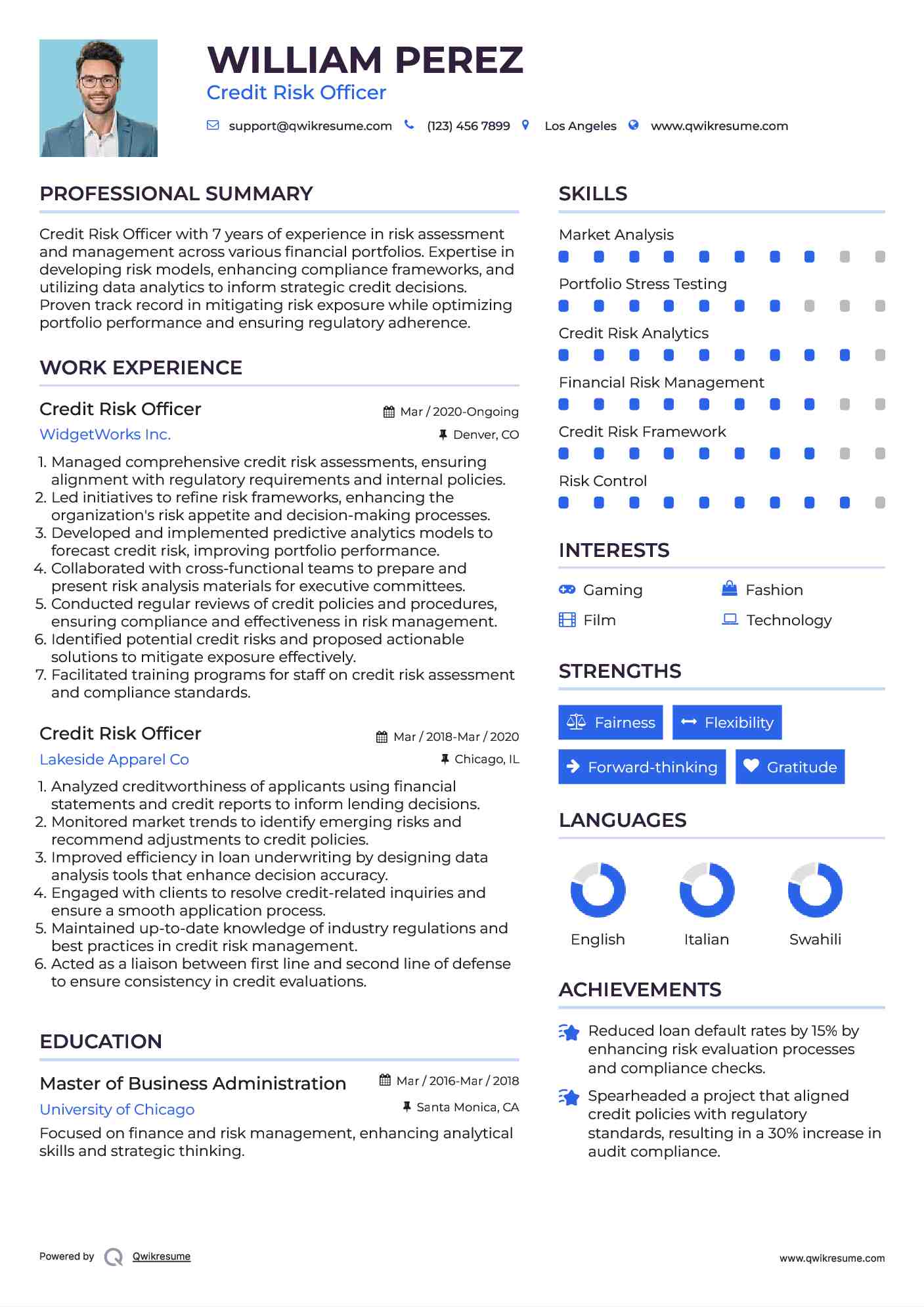 Credit Risk Officer Resume Example