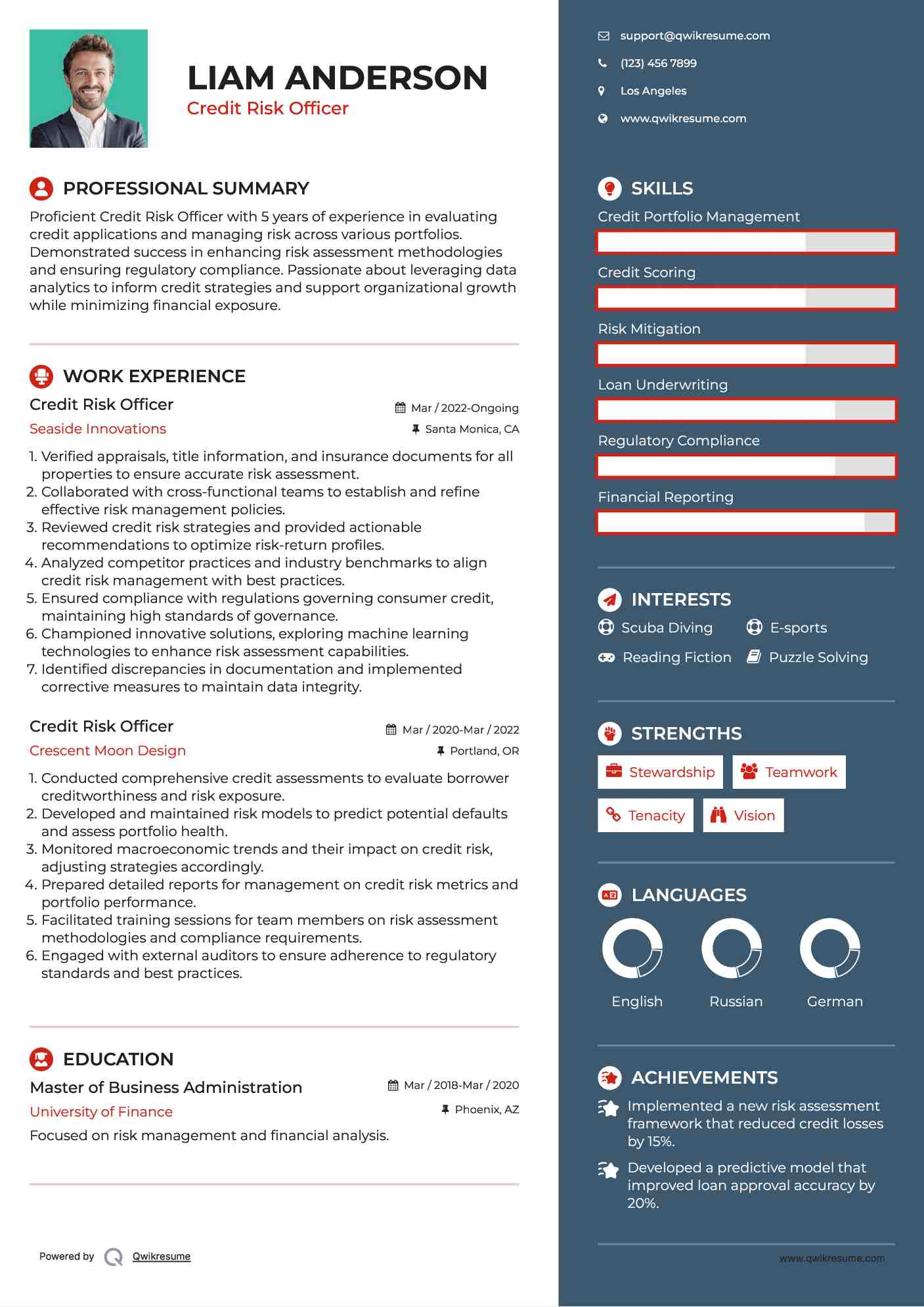 Credit Risk Officer Resume Sample