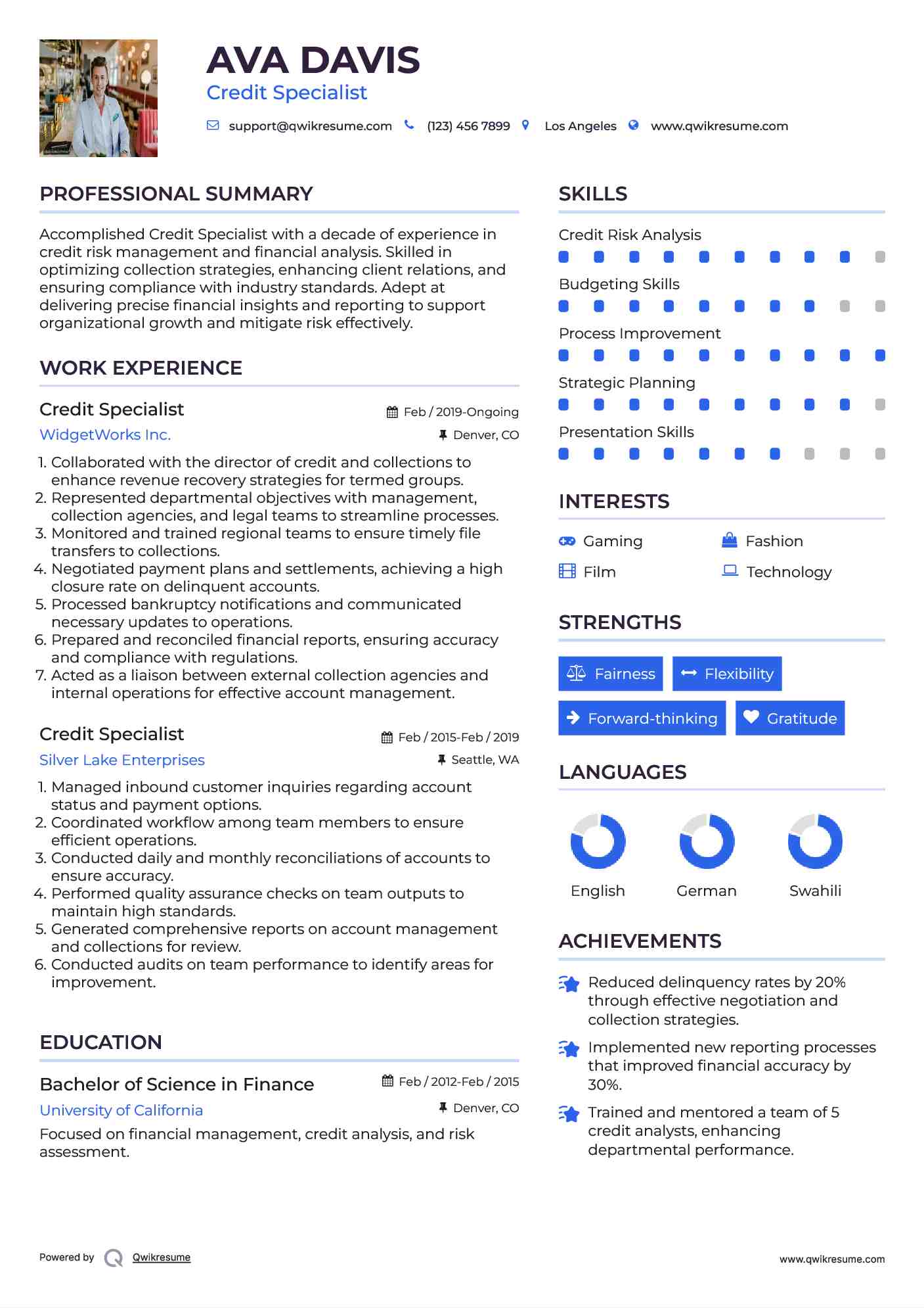 Credit Specialist Resume Sample