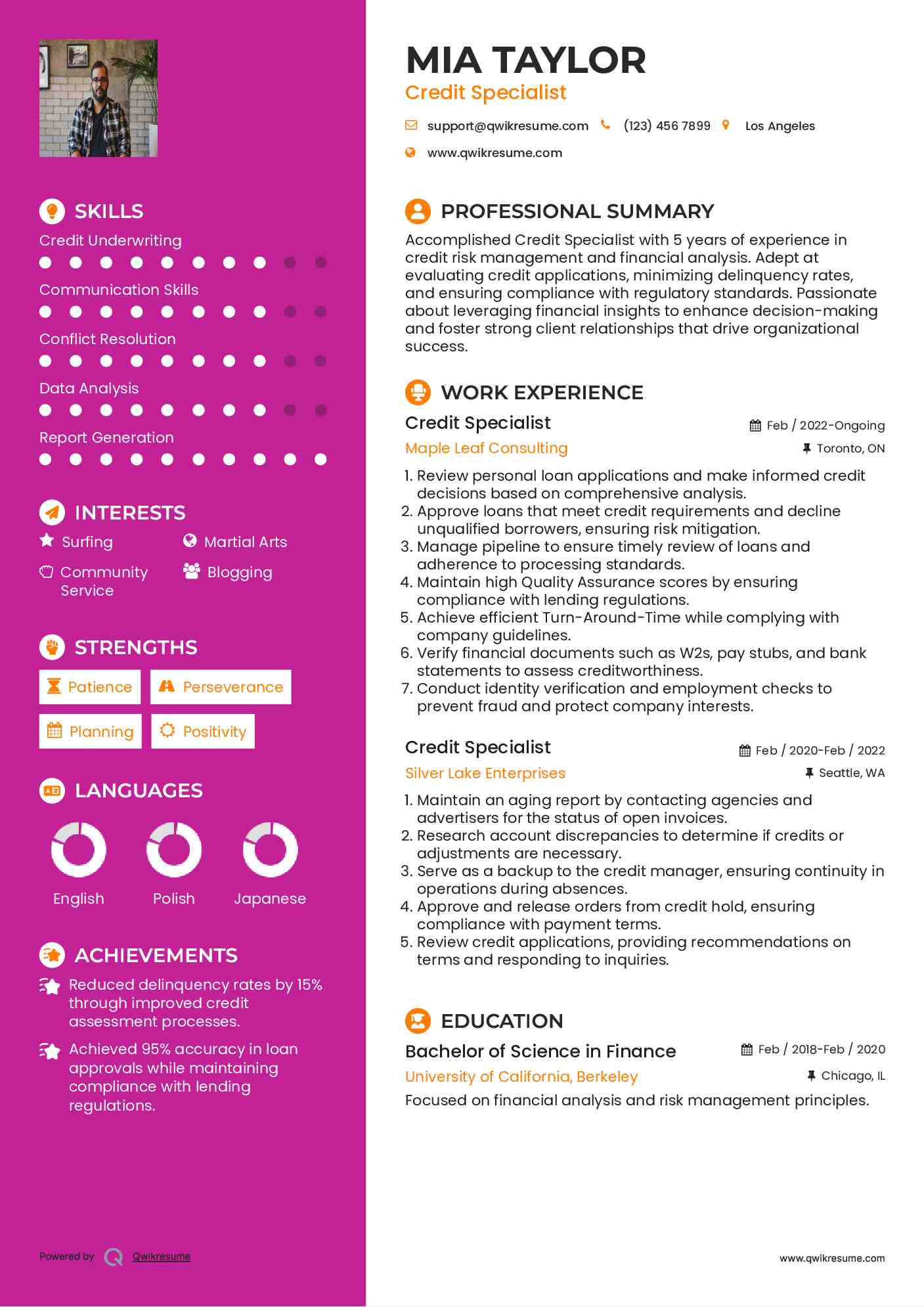 Credit Specialist Resume Format