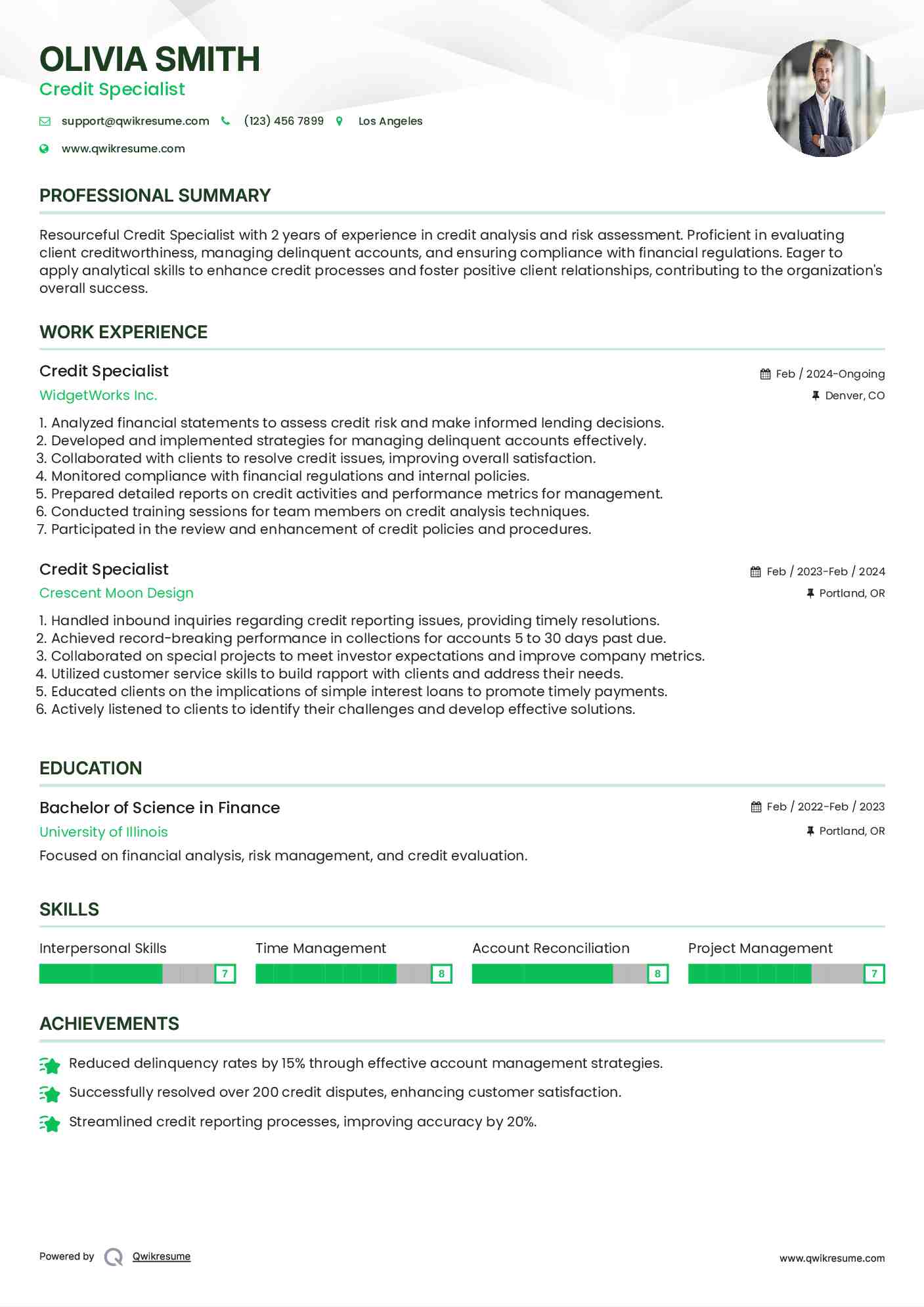 Credit Specialist Resume Example