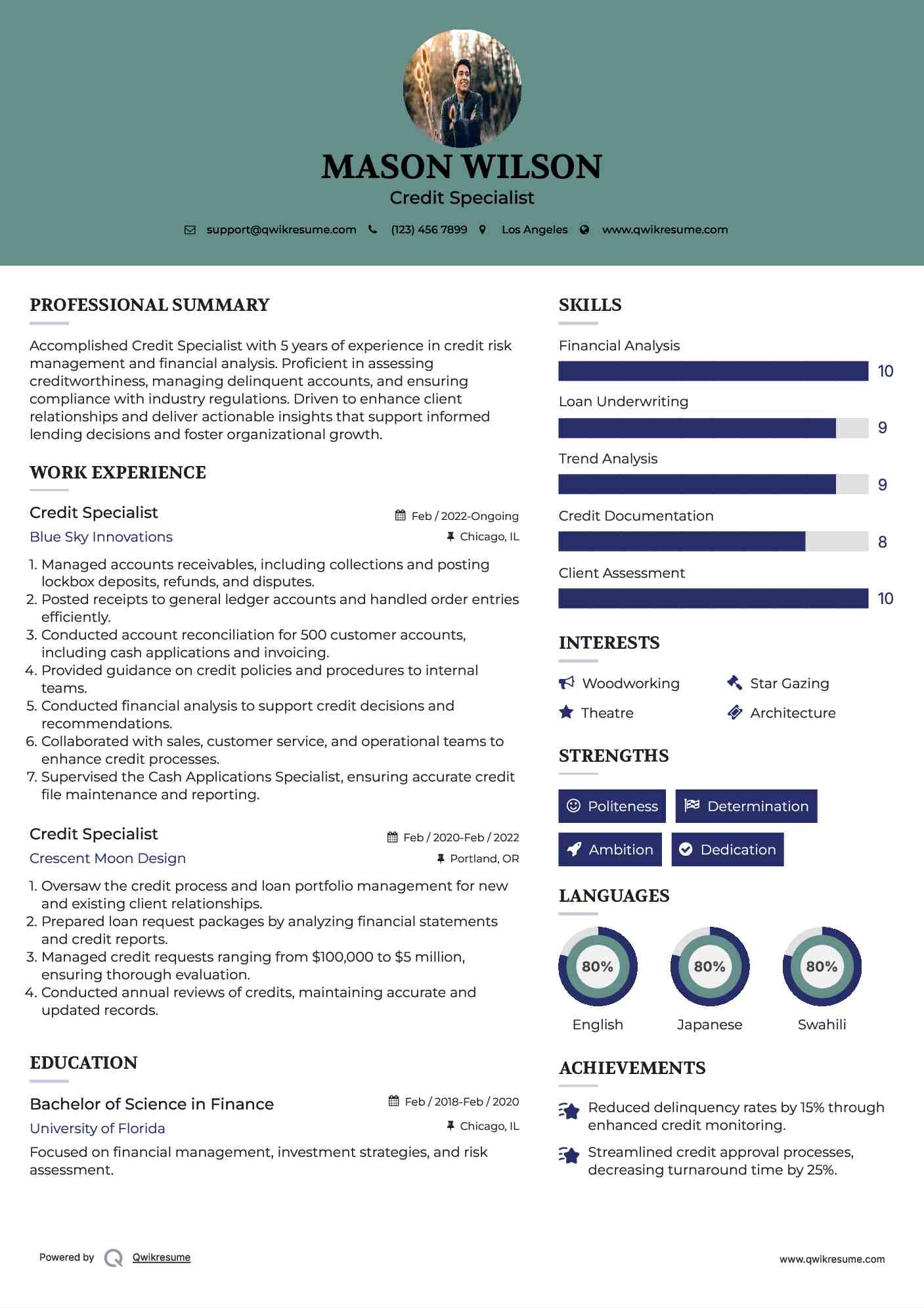 Credit Specialist Resume Sample
