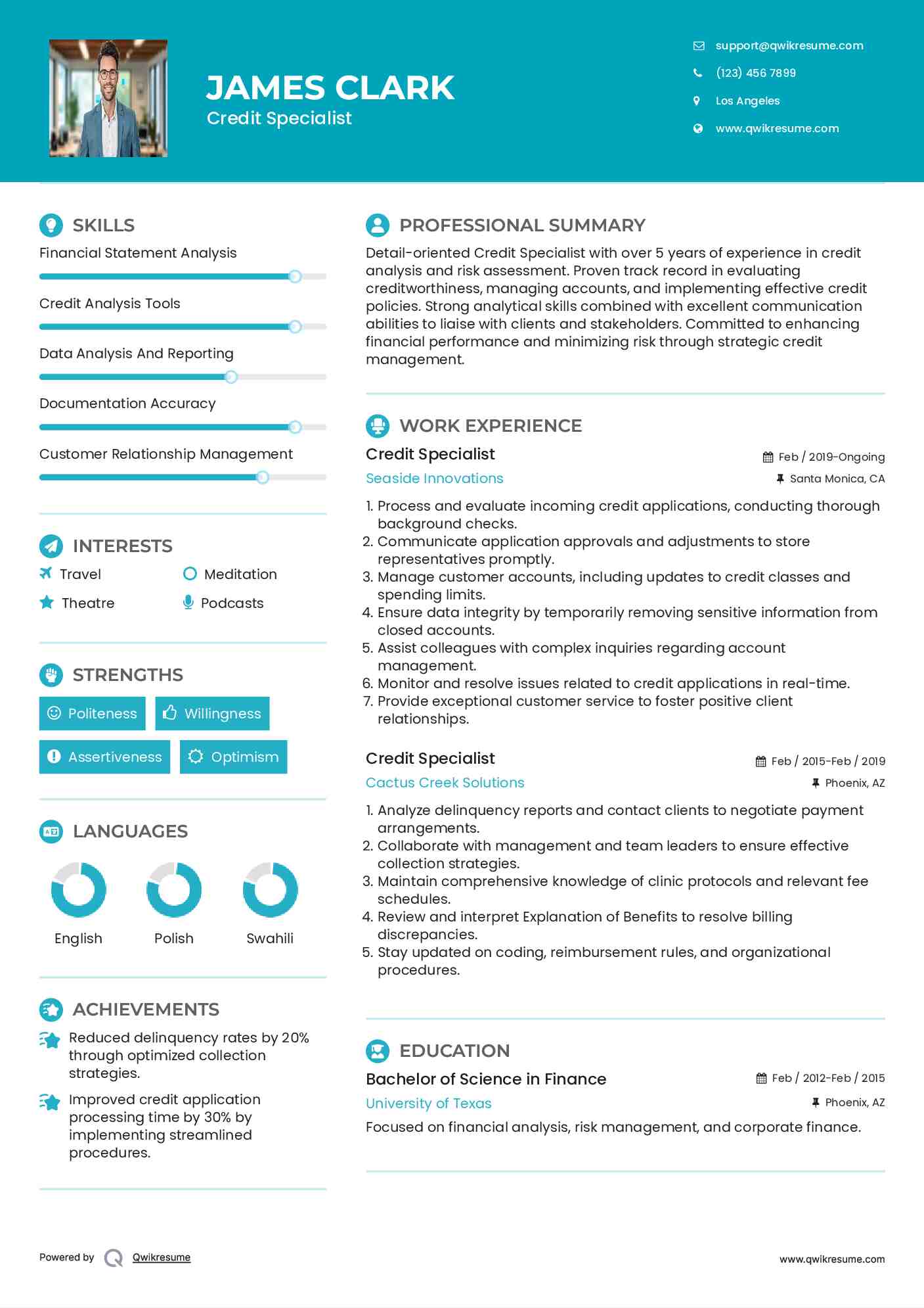 Credit Specialist Resume Template