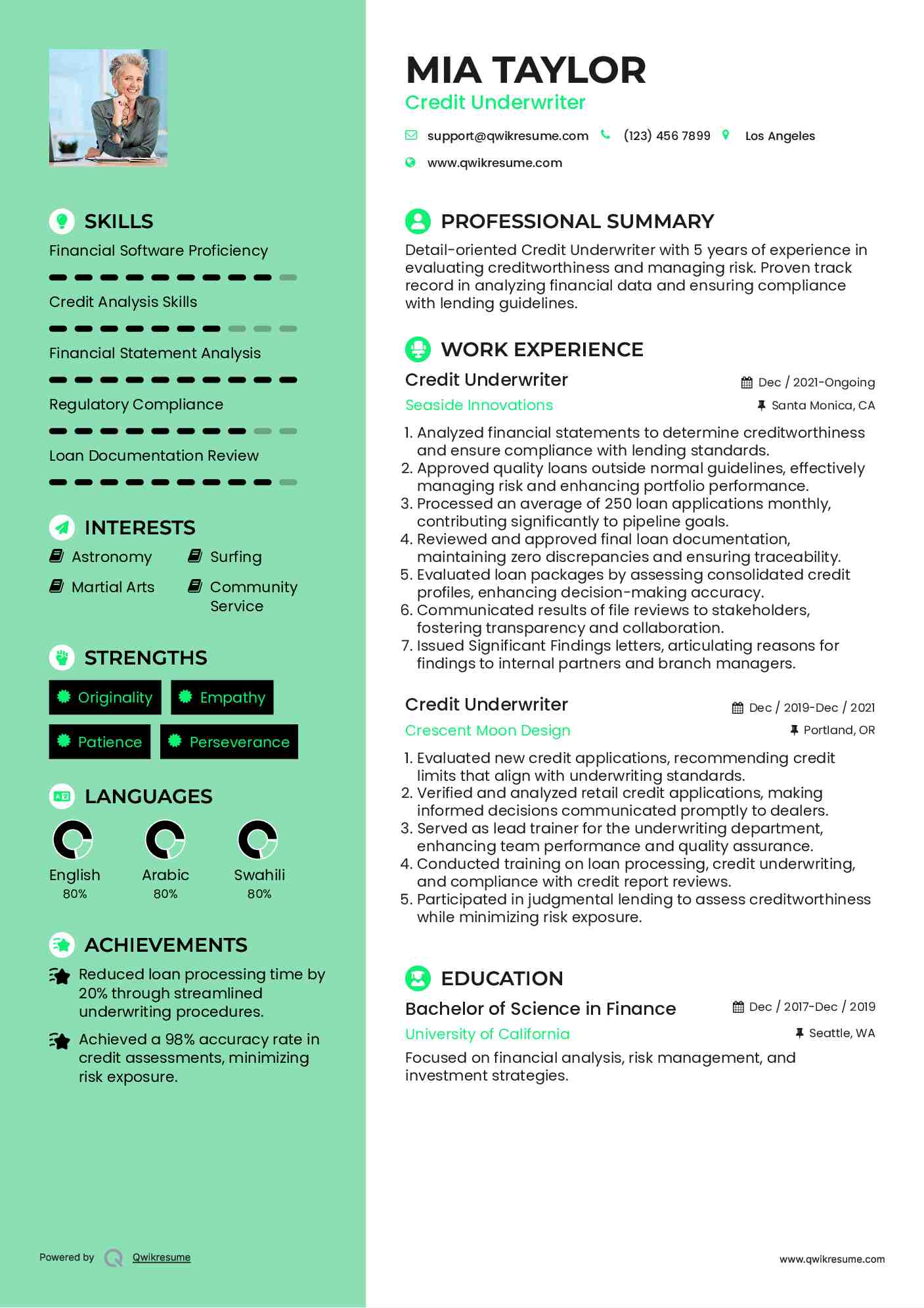 Credit Underwriter Resume Sample