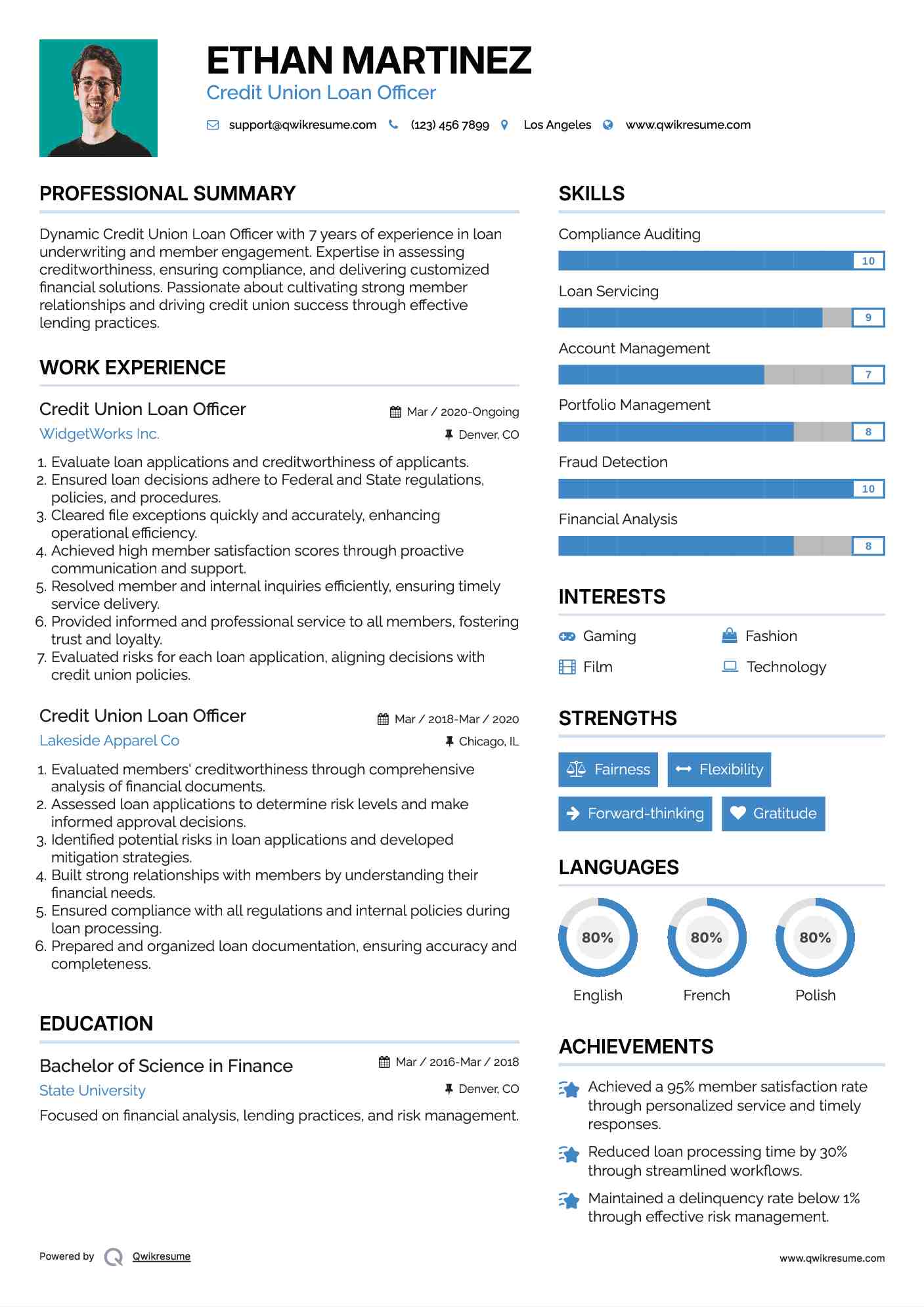 Credit Union Loan Officer Resume Template