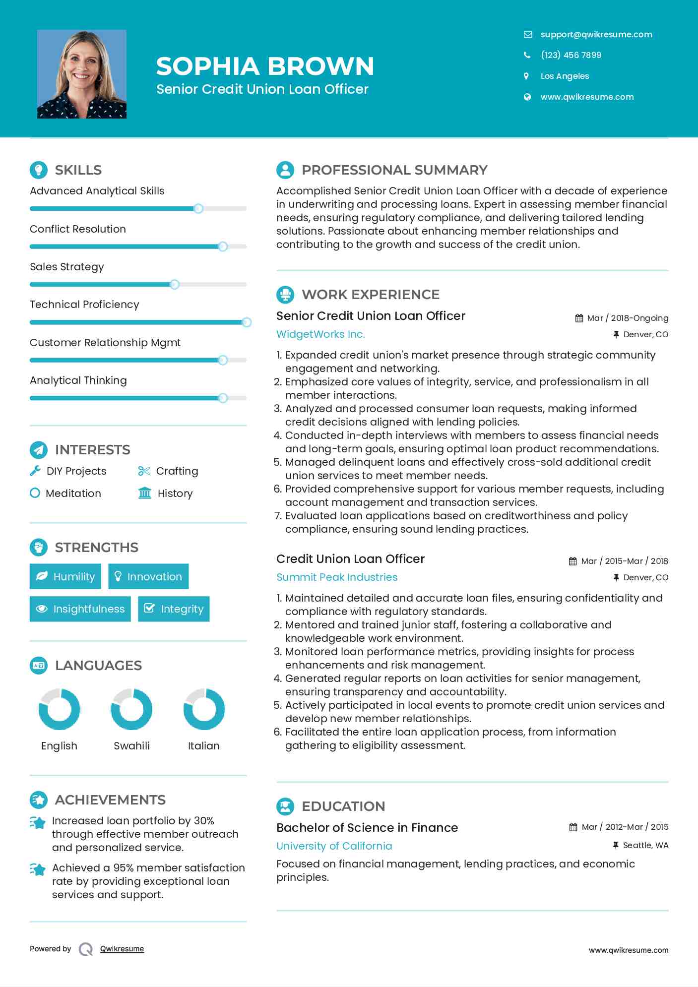 Senior Credit Union Loan Officer
 Resume Format