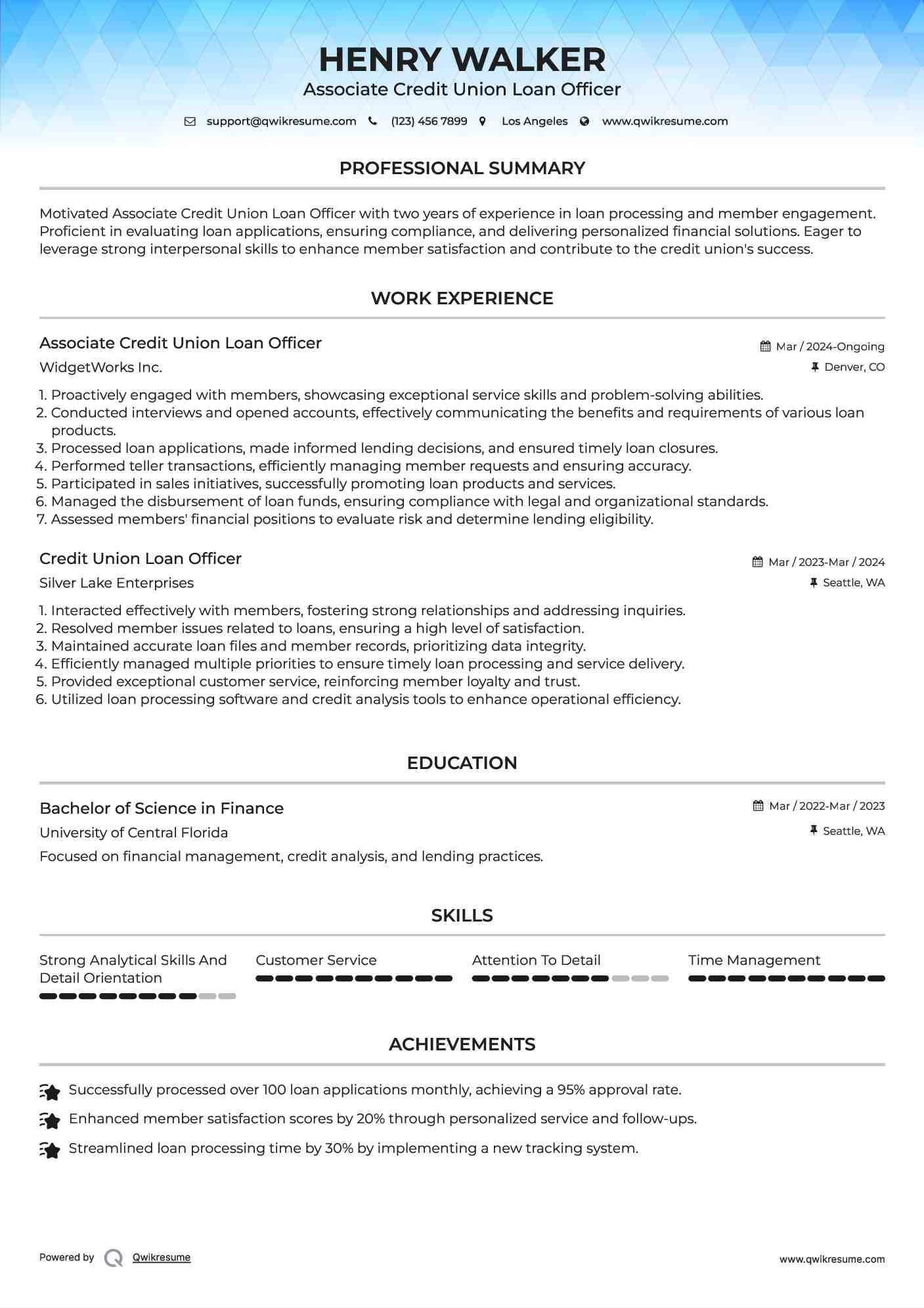 Associate Credit Union Loan Officer Resume Template