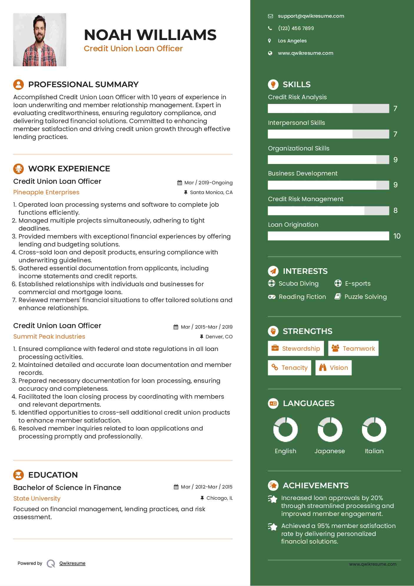 Credit Union Loan Officer Resume Sample