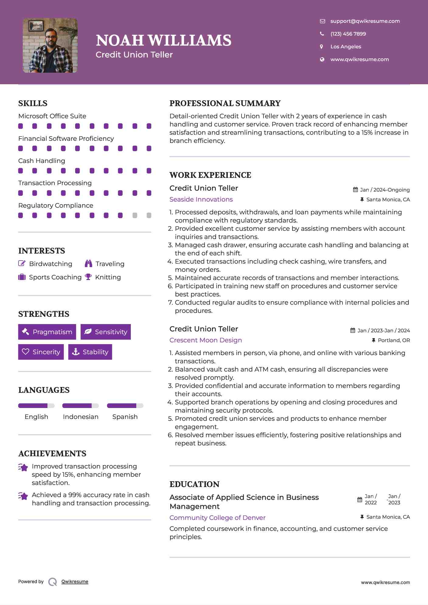 Credit Union Teller Resume Template