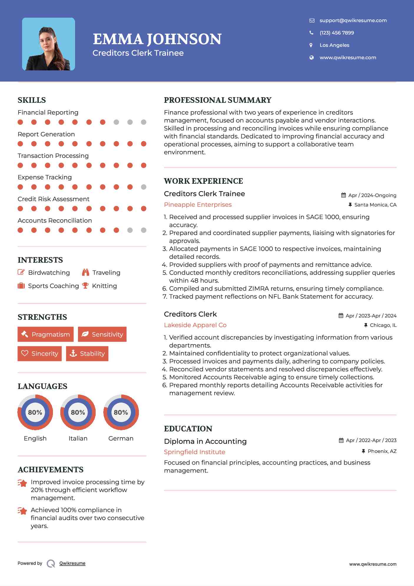 Creditors Clerk Trainee Resume Format