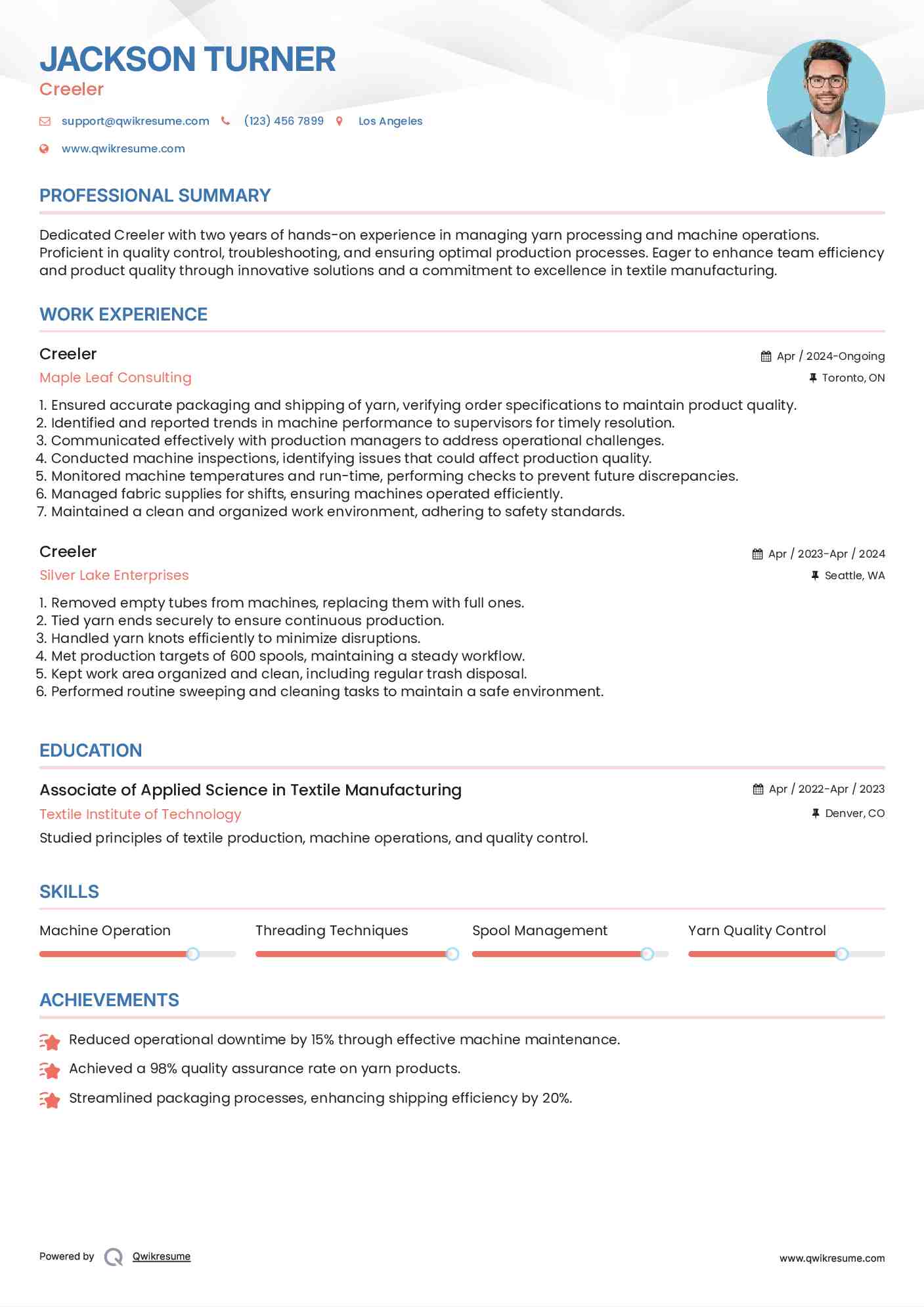 Creeler Resume Example