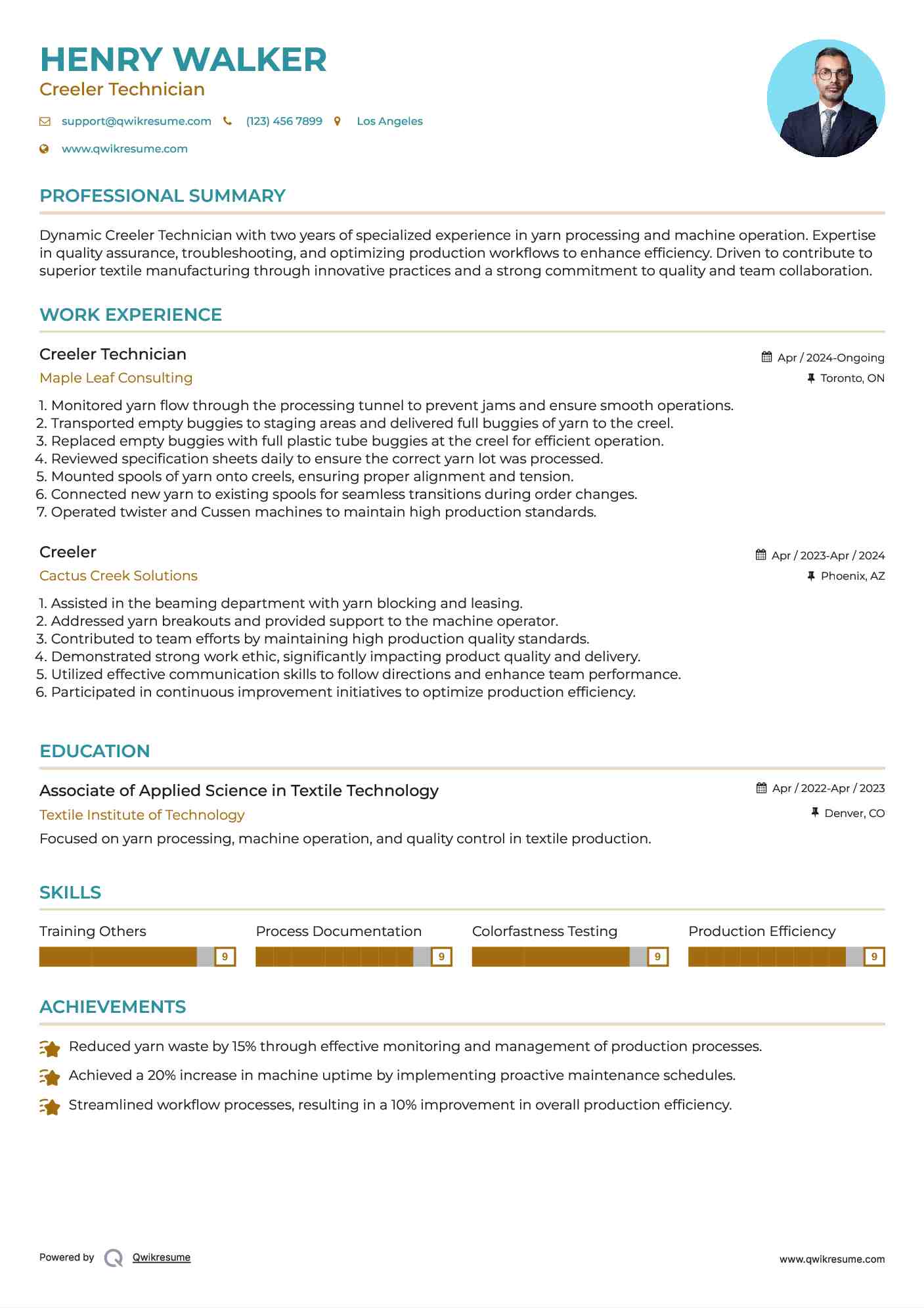 Creeler Technician Resume Template