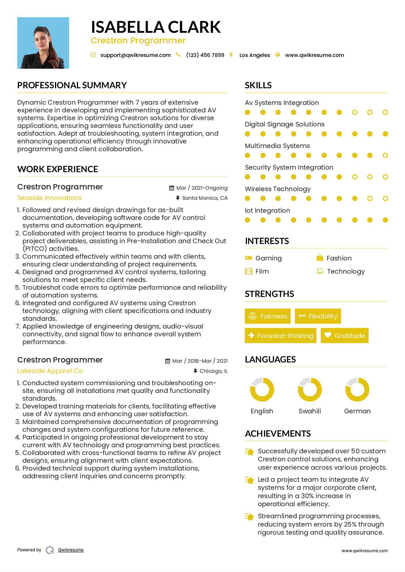 Crestron Programmer Resume Template