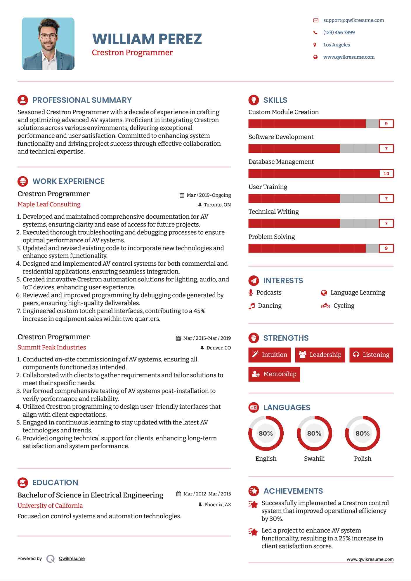 Crestron Programmer Resume Example