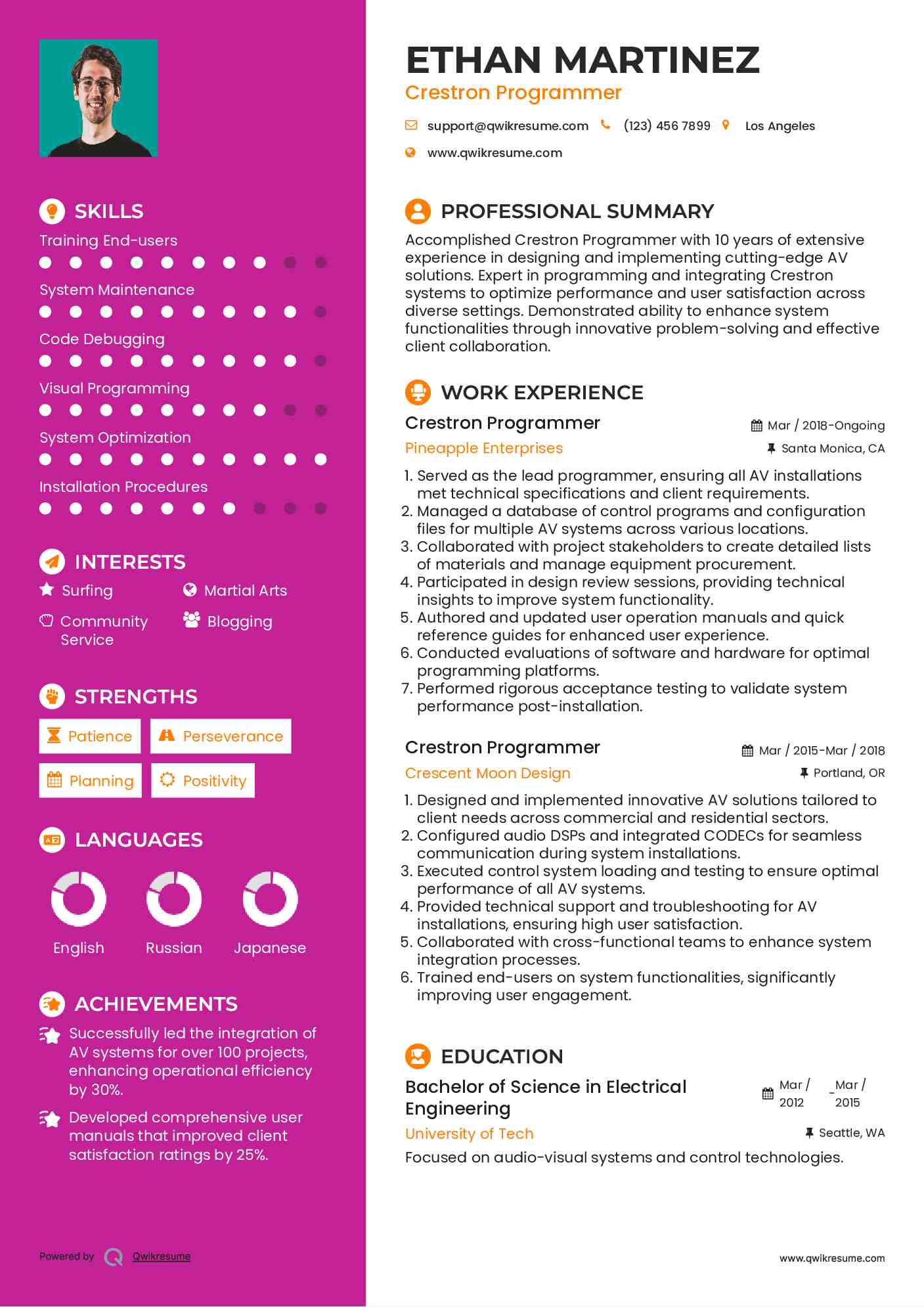 Crestron Programmer Resume Template