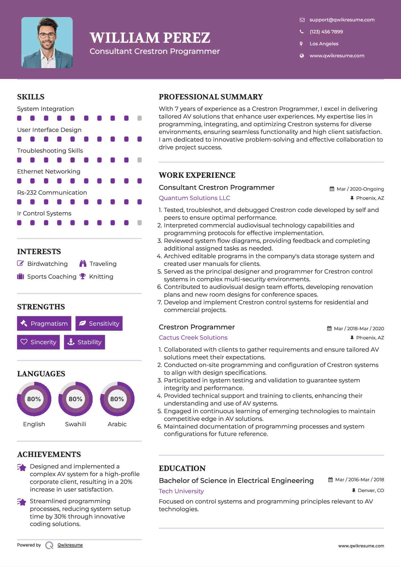 Consultant Crestron Programmer Resume Model