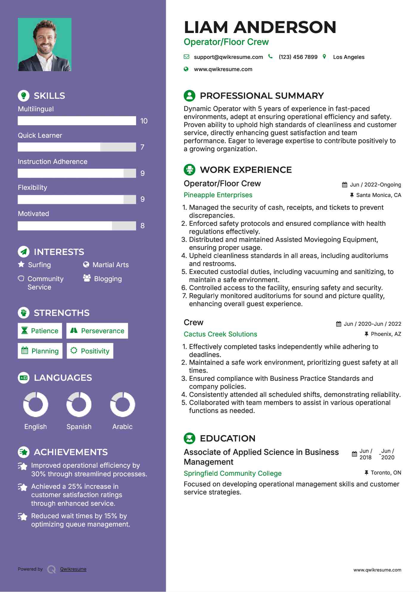 Operator/Floor Crew Resume Template