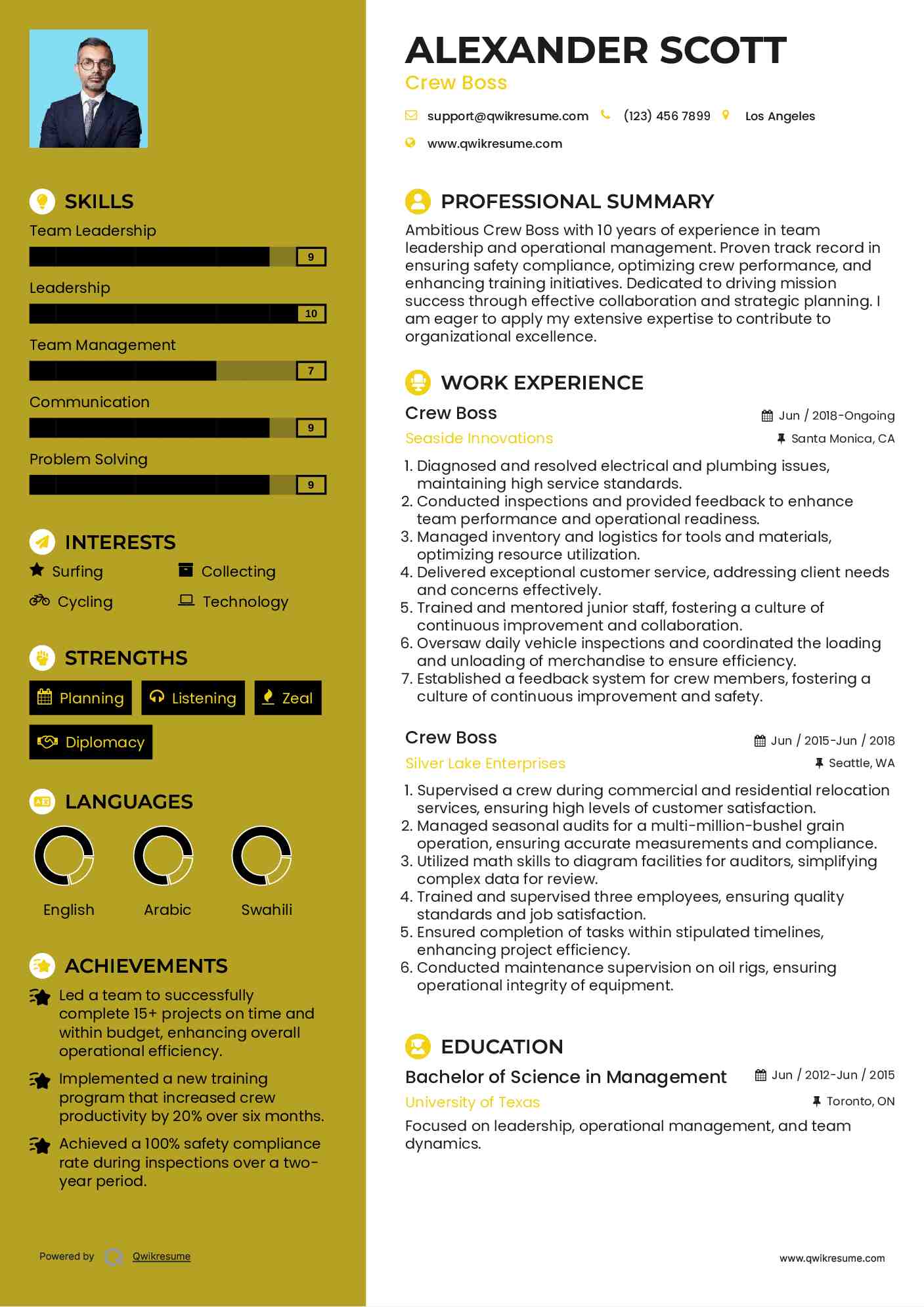 Crew Boss Resume Sample