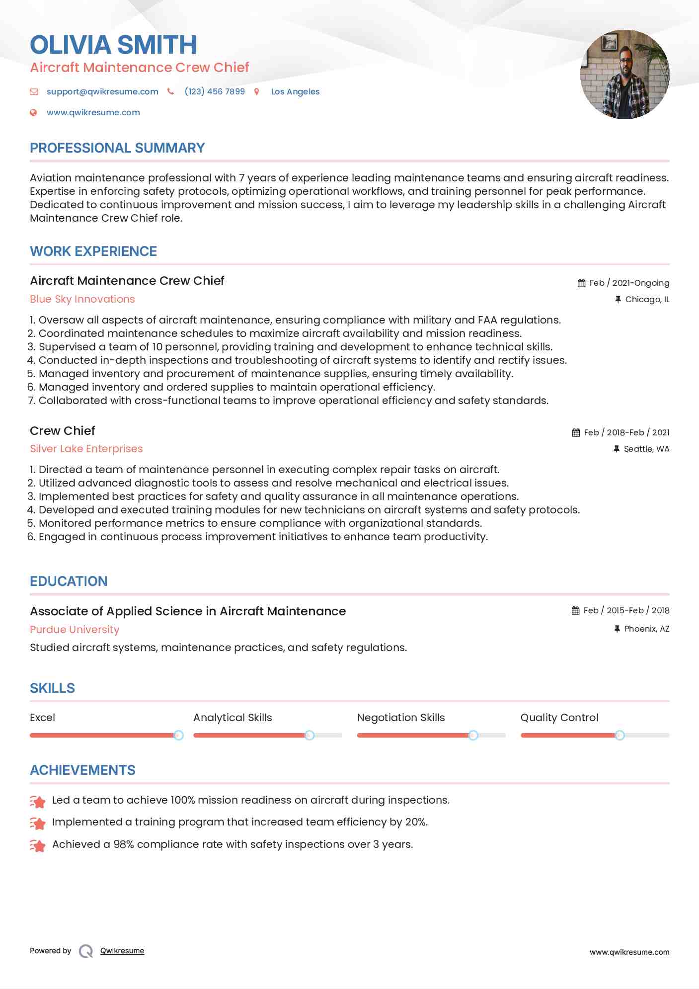 Aircraft Maintenance Crew Chief Resume Sample