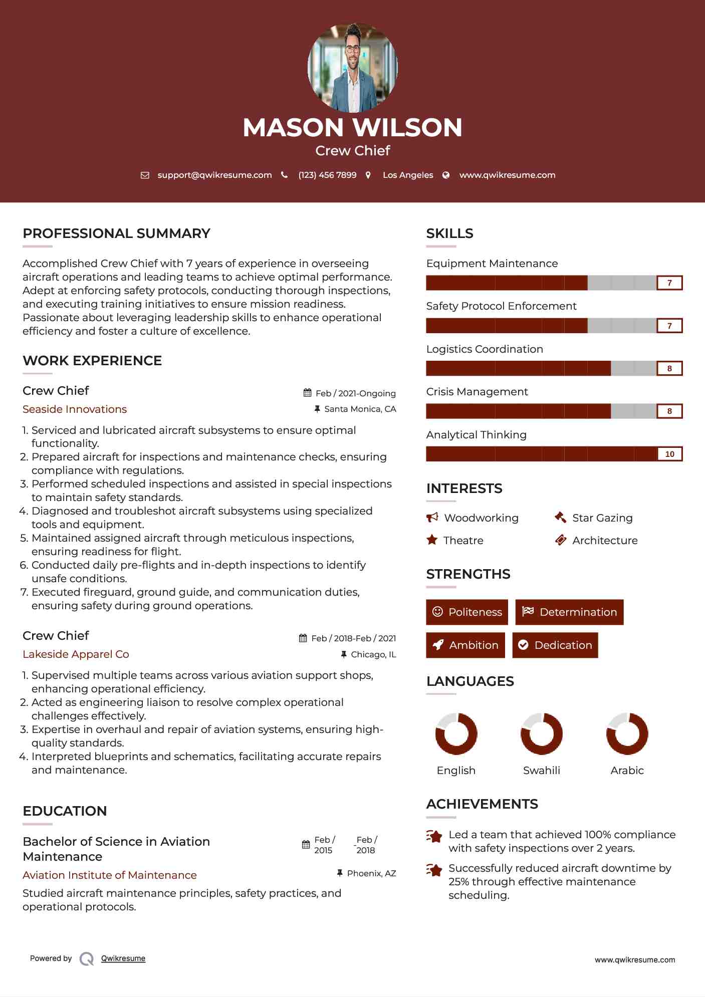 Crew Chief Resume Model