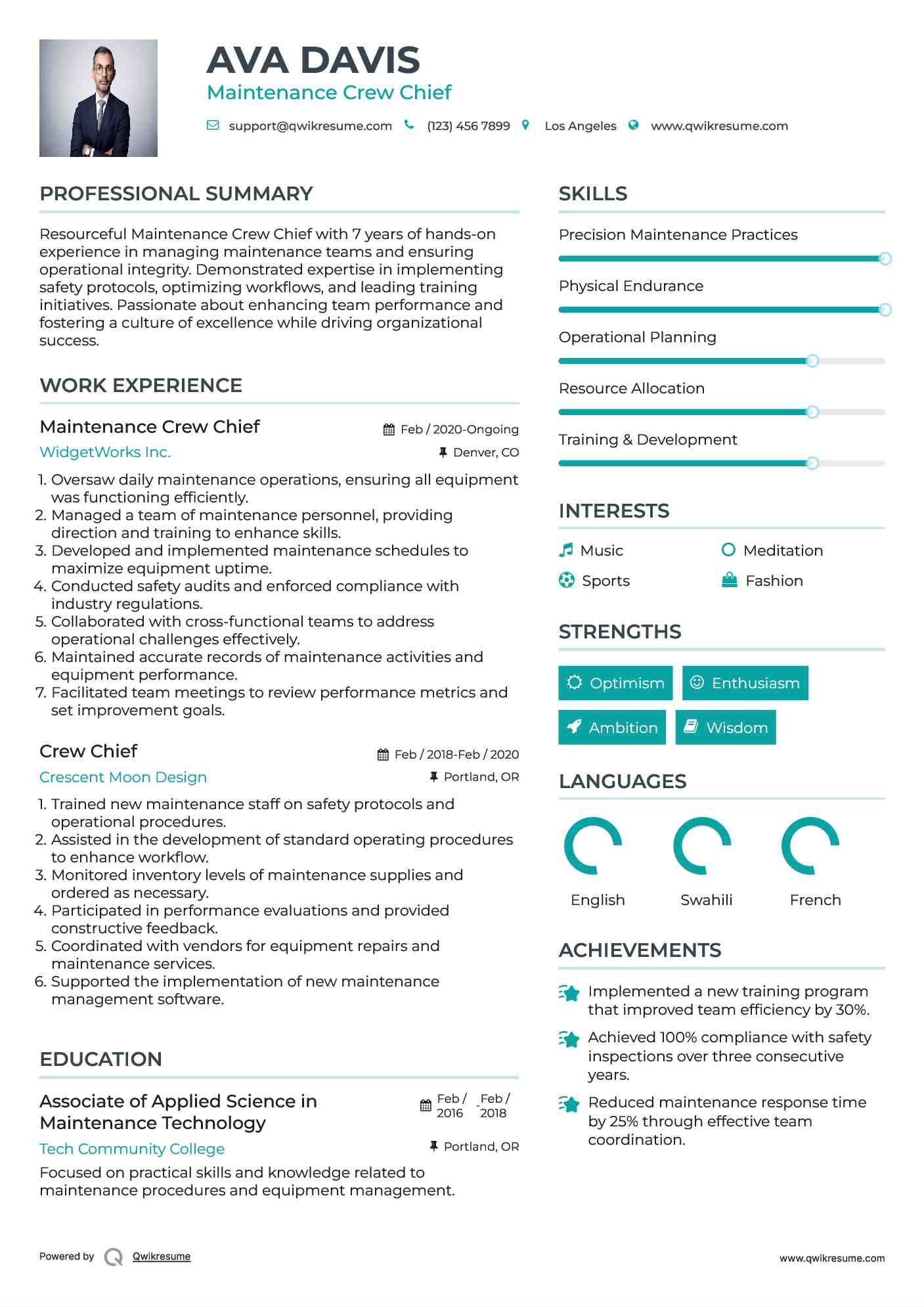 Maintenance Crew Chief Resume Format