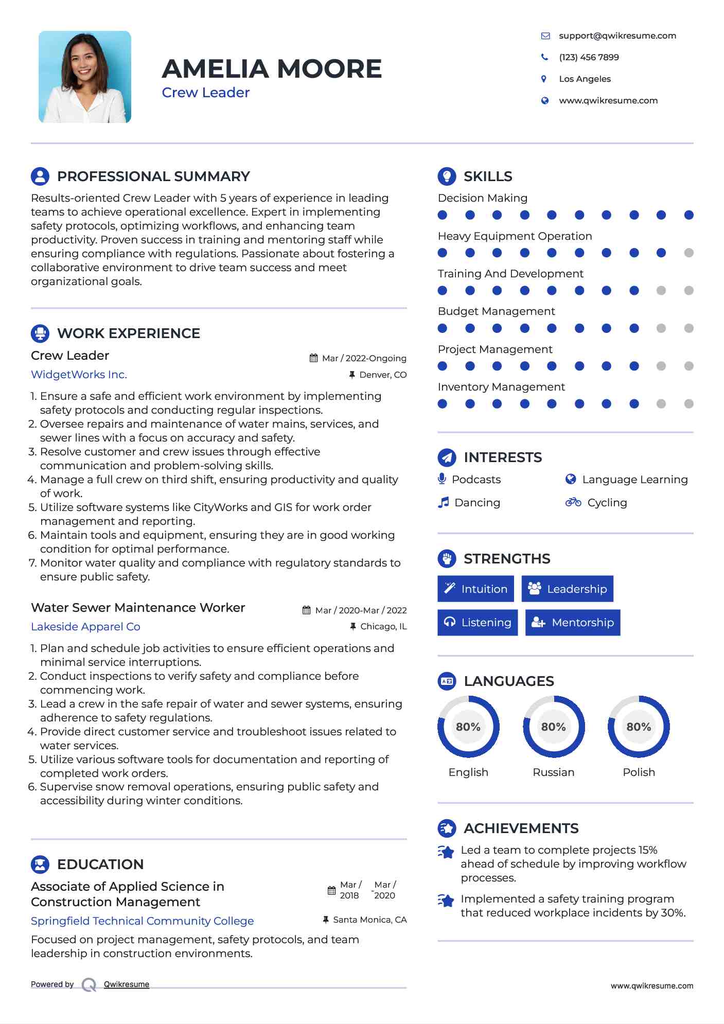Crew Leader Resume Model