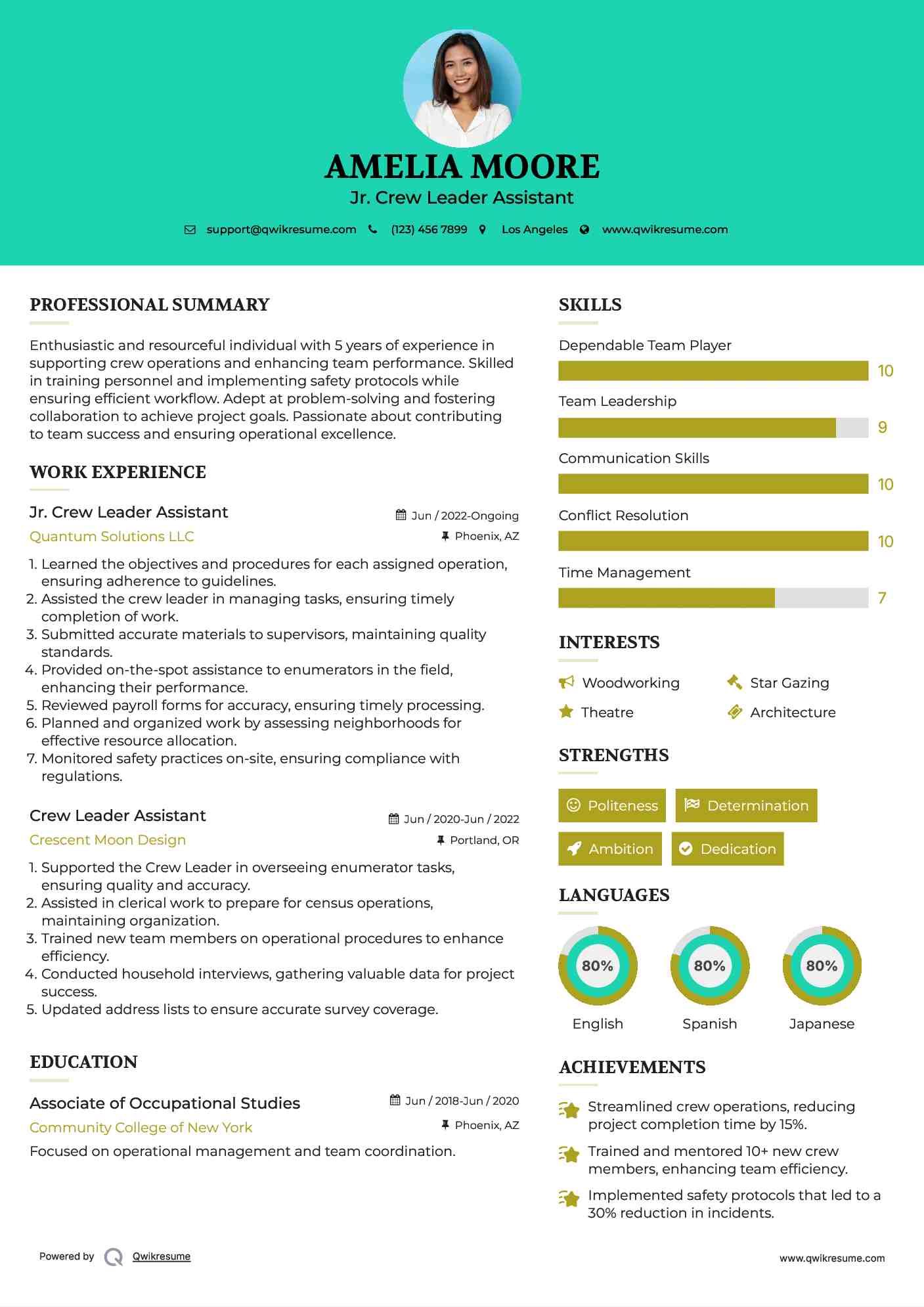 Jr. Crew Leader Assistant Resume Template